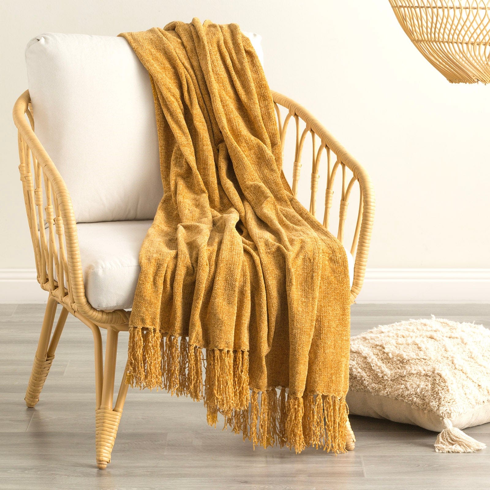 Renee Taylor Blanket Newland Polyester Chenille Throw 130 x 170 Cms Turmeric