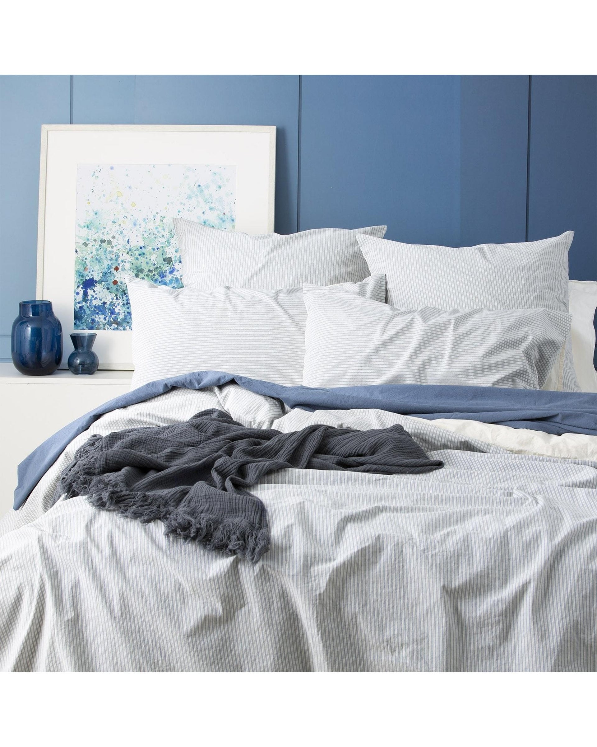 Renee Taylor Quilt Cover Portifino Yarn Dyed Vintage Washed Cotton Quilt Cover Set - Blue