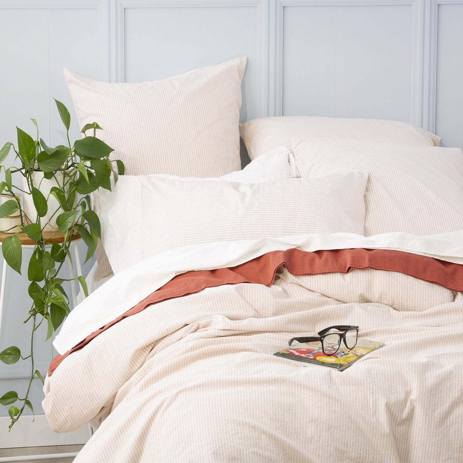 Renee Taylor Quilt Cover Portifino Yarn Dyed Vintage Washed Cotton Quilt Cover Set - Clay