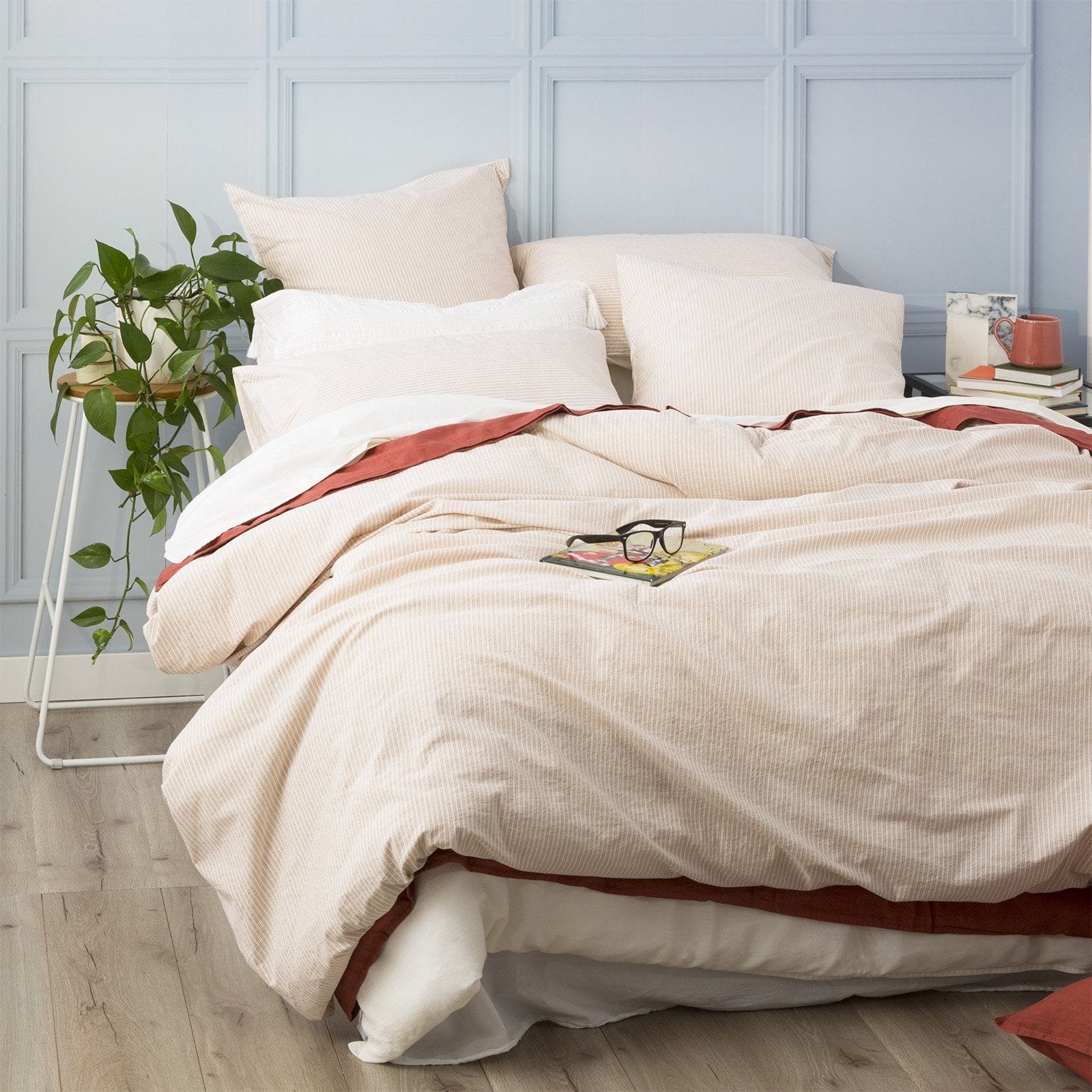 Renee Taylor Quilt Cover Portifino Yarn Dyed Vintage Washed Cotton Quilt Cover Set - Clay