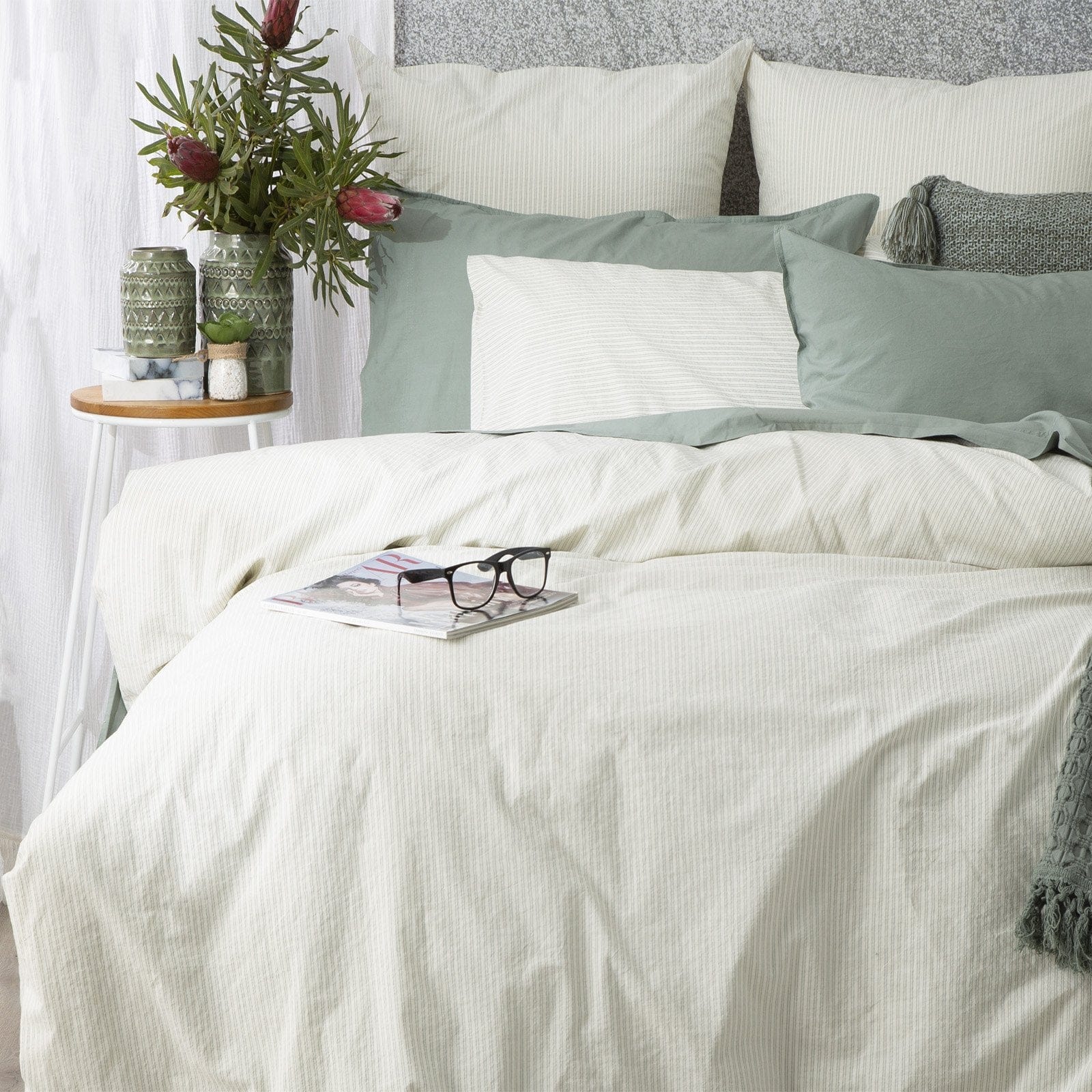 Renee Taylor Quilt Cover Portifino Yarn Dyed vintage Washed Cotton Quilt Cover Set - Forest
