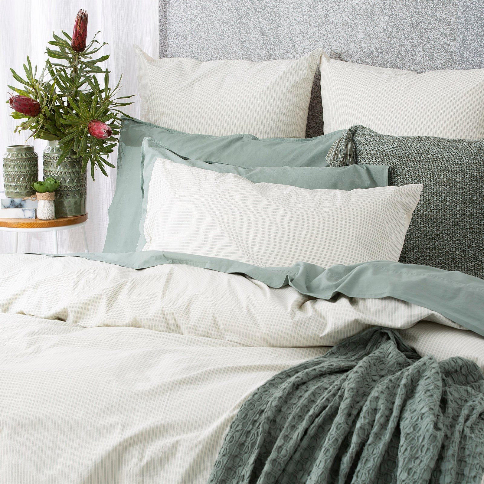 Renee Taylor Quilt Cover Portifino Yarn Dyed vintage Washed Cotton Quilt Cover Set - Forest