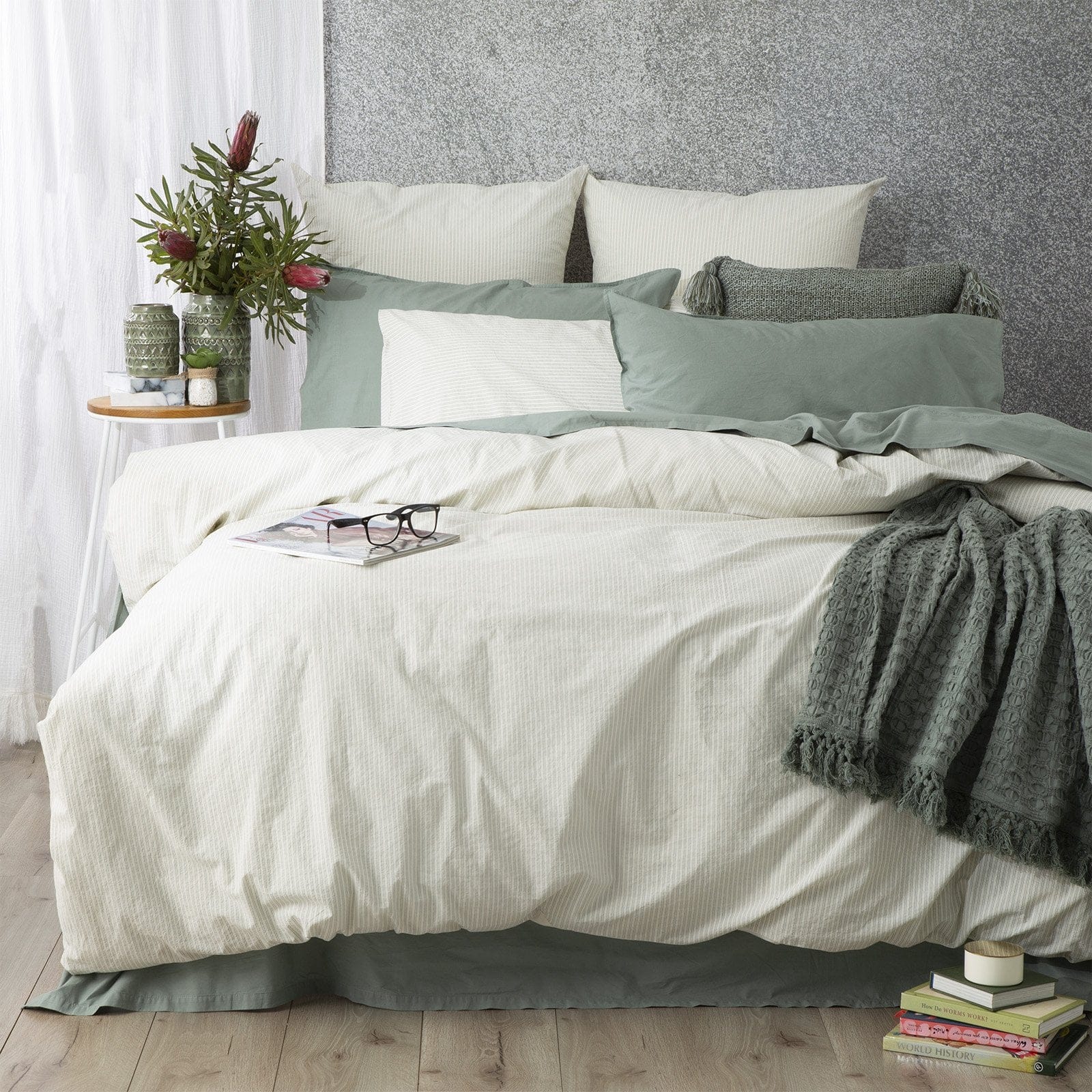 Renee Taylor Quilt Cover Portifino Yarn Dyed vintage Washed Cotton Quilt Cover Set - Forest