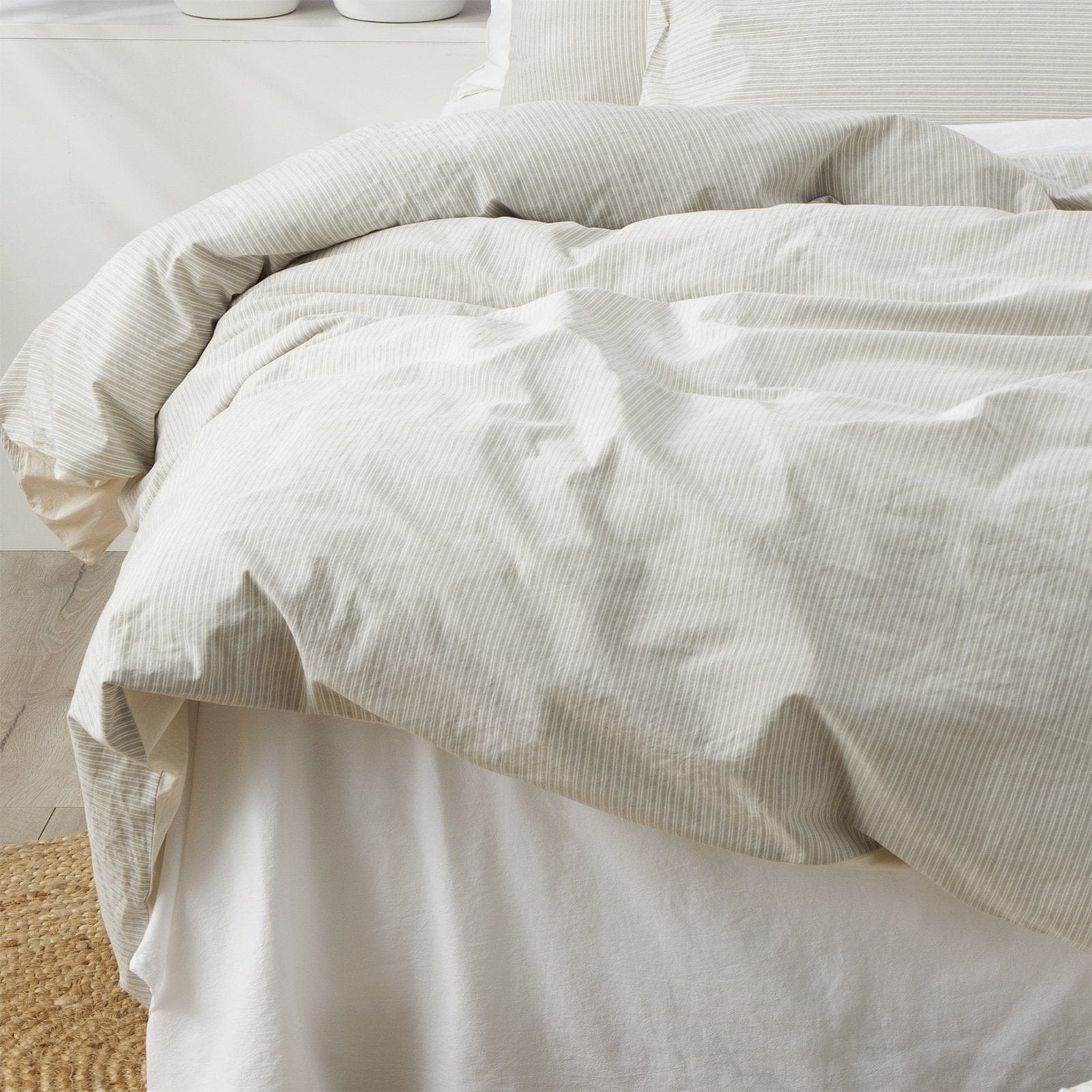 Renee Taylor Quilt Cover Portifino Yarn Dyed vintage Washed Cotton Quilt Cover Set - MOON MIST