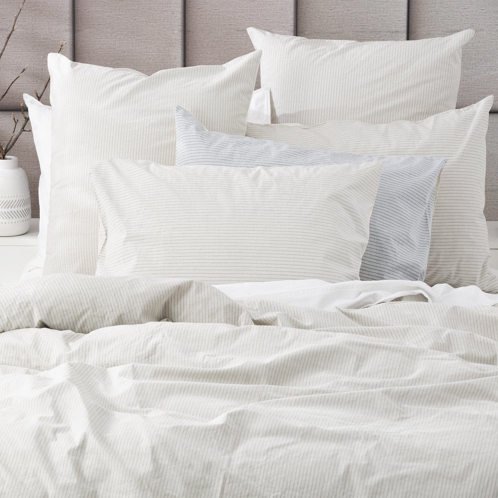 Renee Taylor Quilt Cover Portifino Yarn Dyed vintage Washed Cotton Quilt Cover Set - MOON MIST