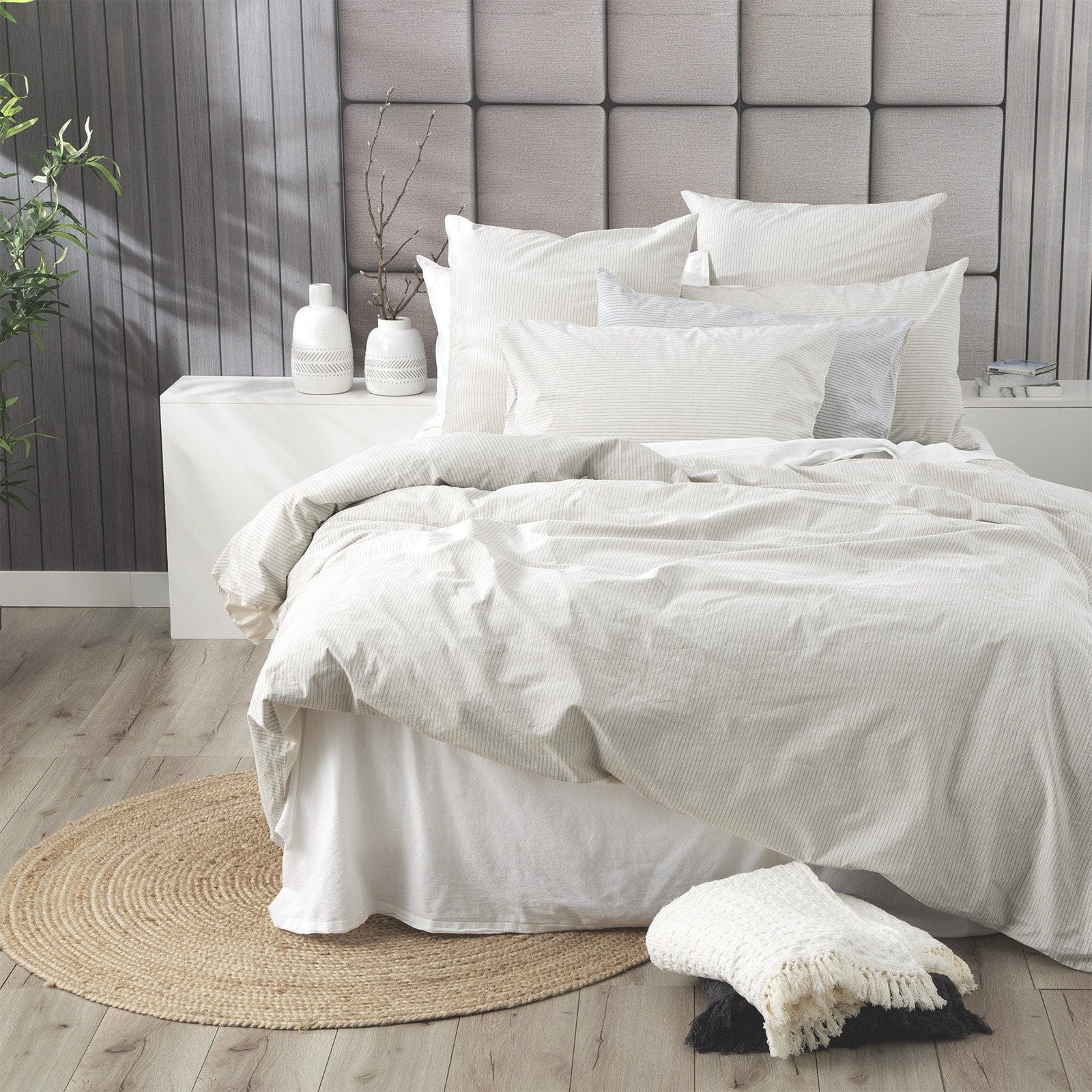 Renee Taylor Quilt Cover Portifino Yarn Dyed vintage Washed Cotton Quilt Cover Set - MOON MIST