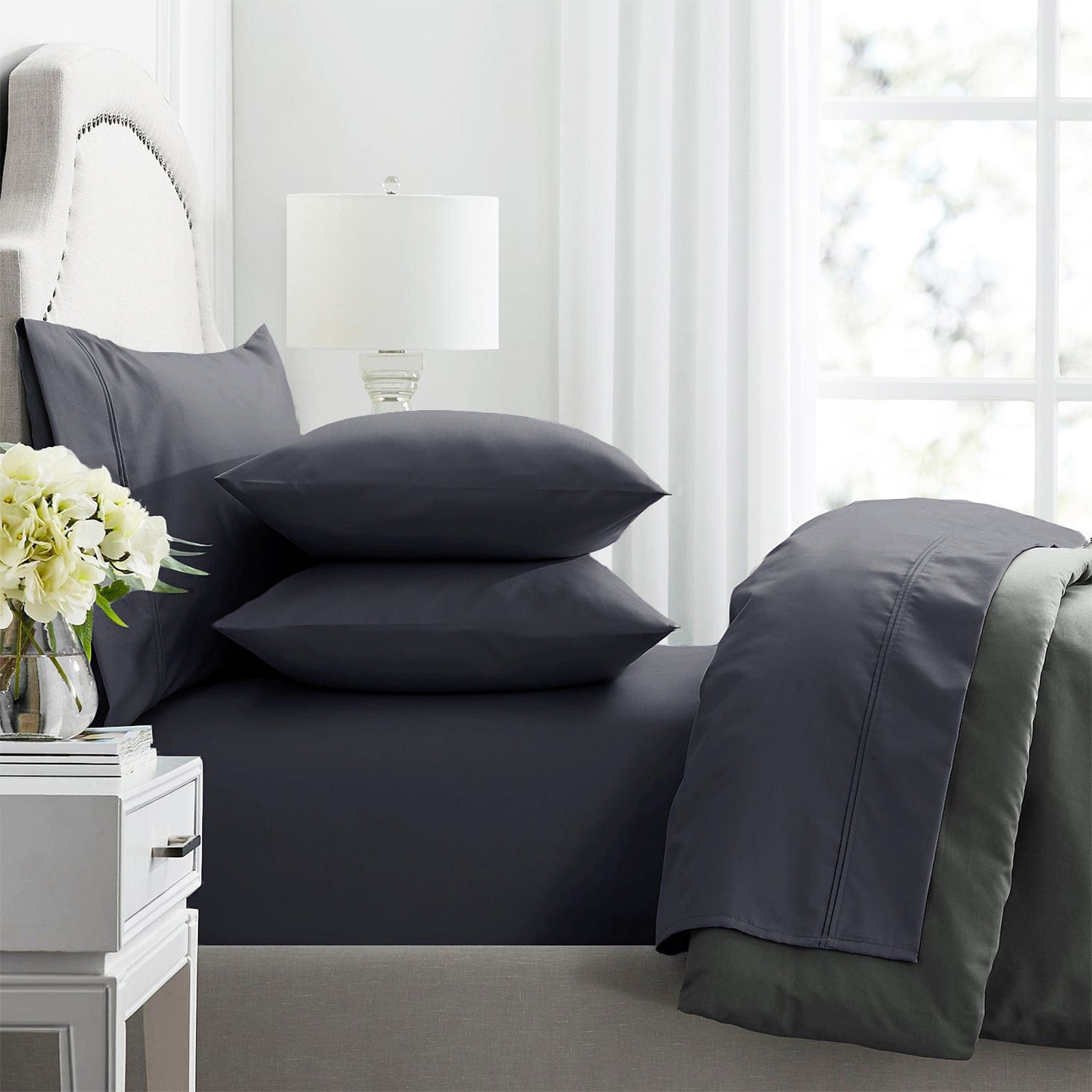 Renee Taylor Bed Sheets Premium 1000 Thread count Egyptian Cotton sheet Set - Charcoal