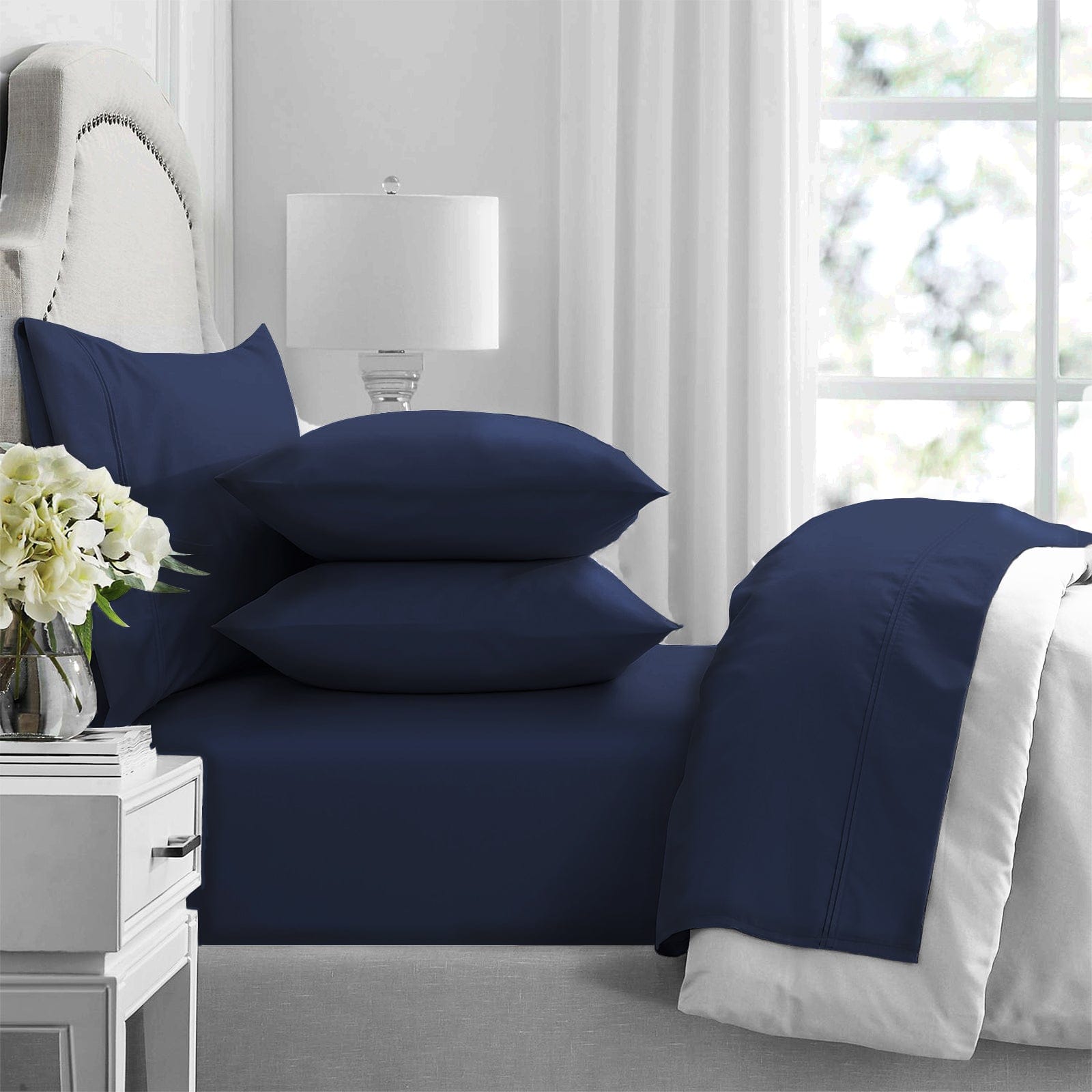 Renee Taylor Bed Sheets Premium 1000 Thread count Egyptian Cotton sheet Set - Indigo