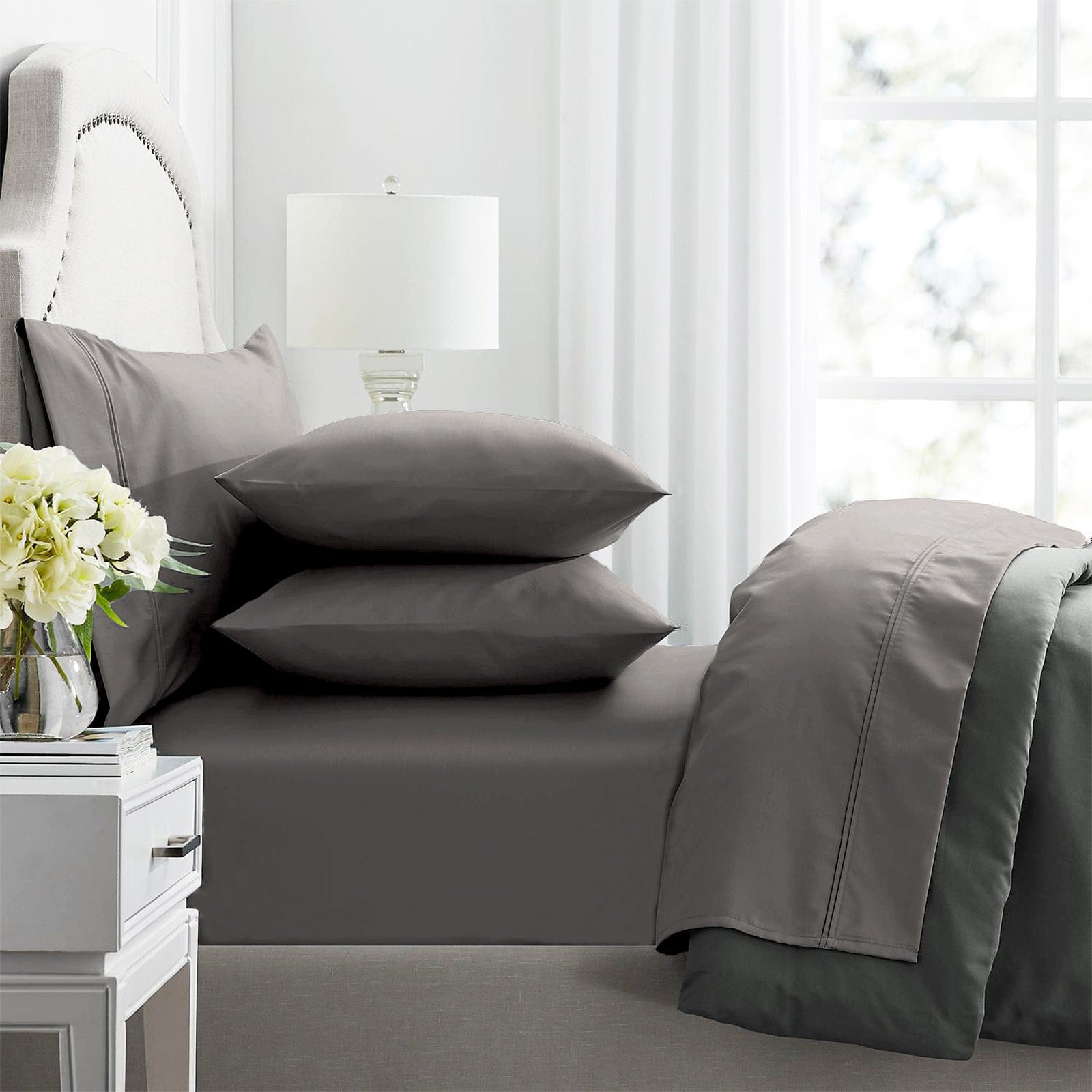 Renee Taylor Bed Sheets Premium 1000 Thread count Egyptian Cotton sheet Set - Pewter