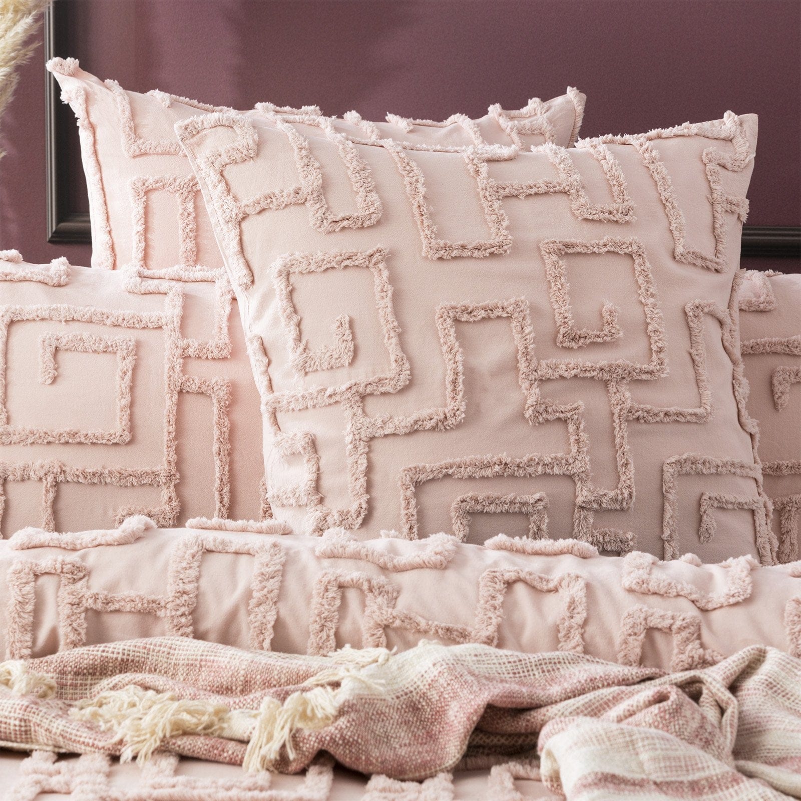 Renee Taylor Quilt Cover Riley 100% Cotton Chenille Vintage Washed Tufted Quilt Cover Set - Blush