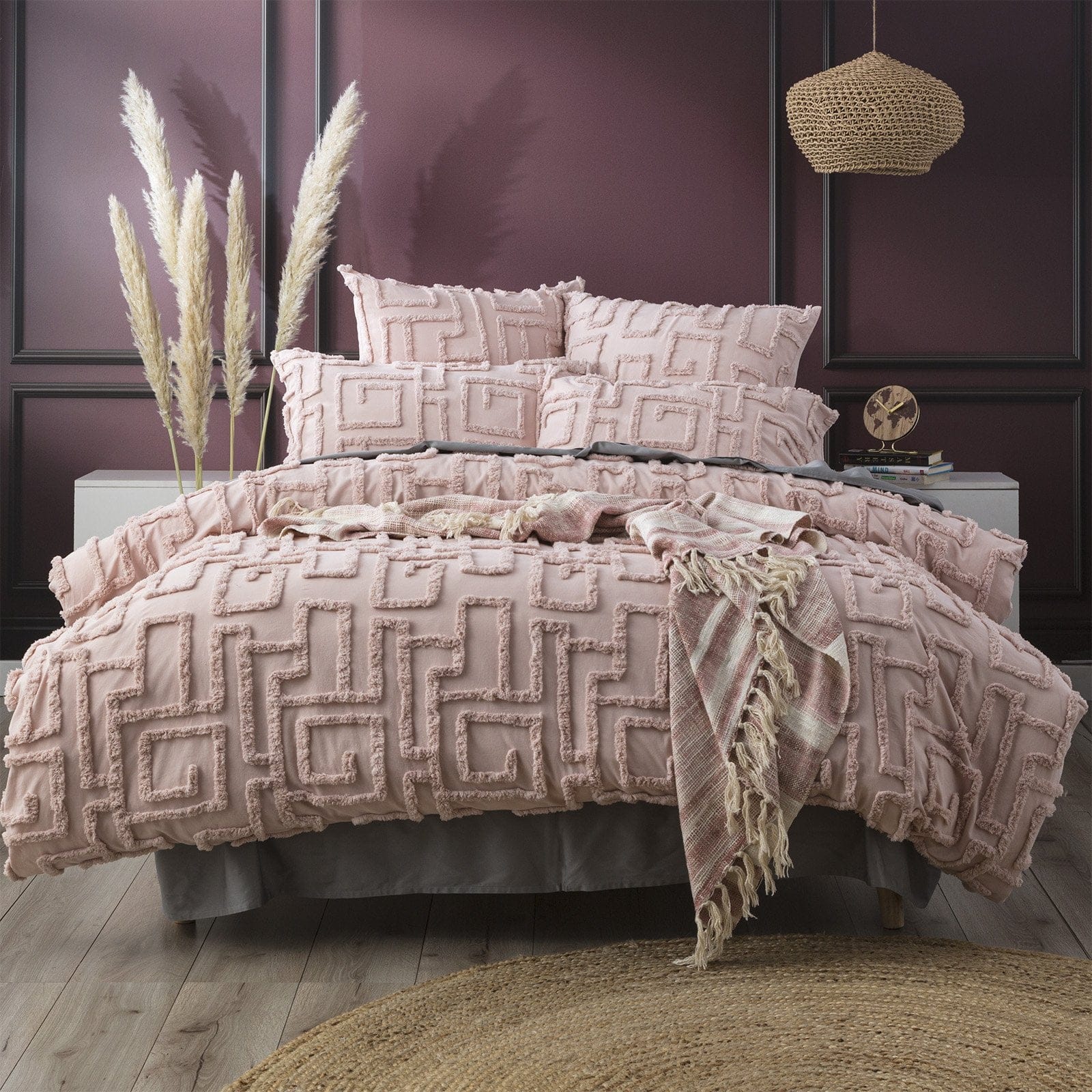 Renee Taylor Quilt Cover Riley 100% Cotton Chenille Vintage Washed Tufted Quilt Cover Set - Blush