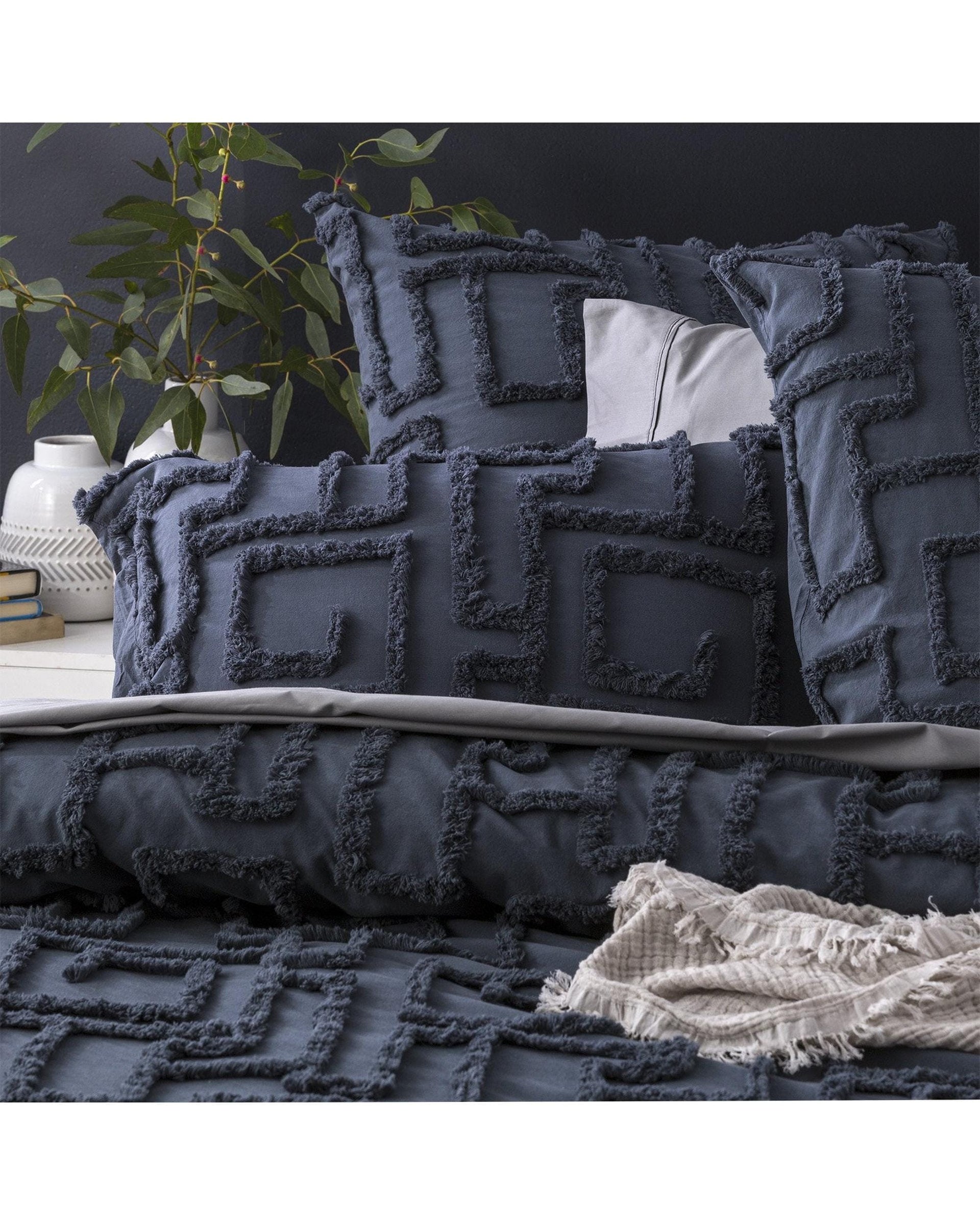 Renee Taylor Quilt Cover Riley 100% Cotton Chenille Vintage Washed Tufted Quilt Cover Set - Slate