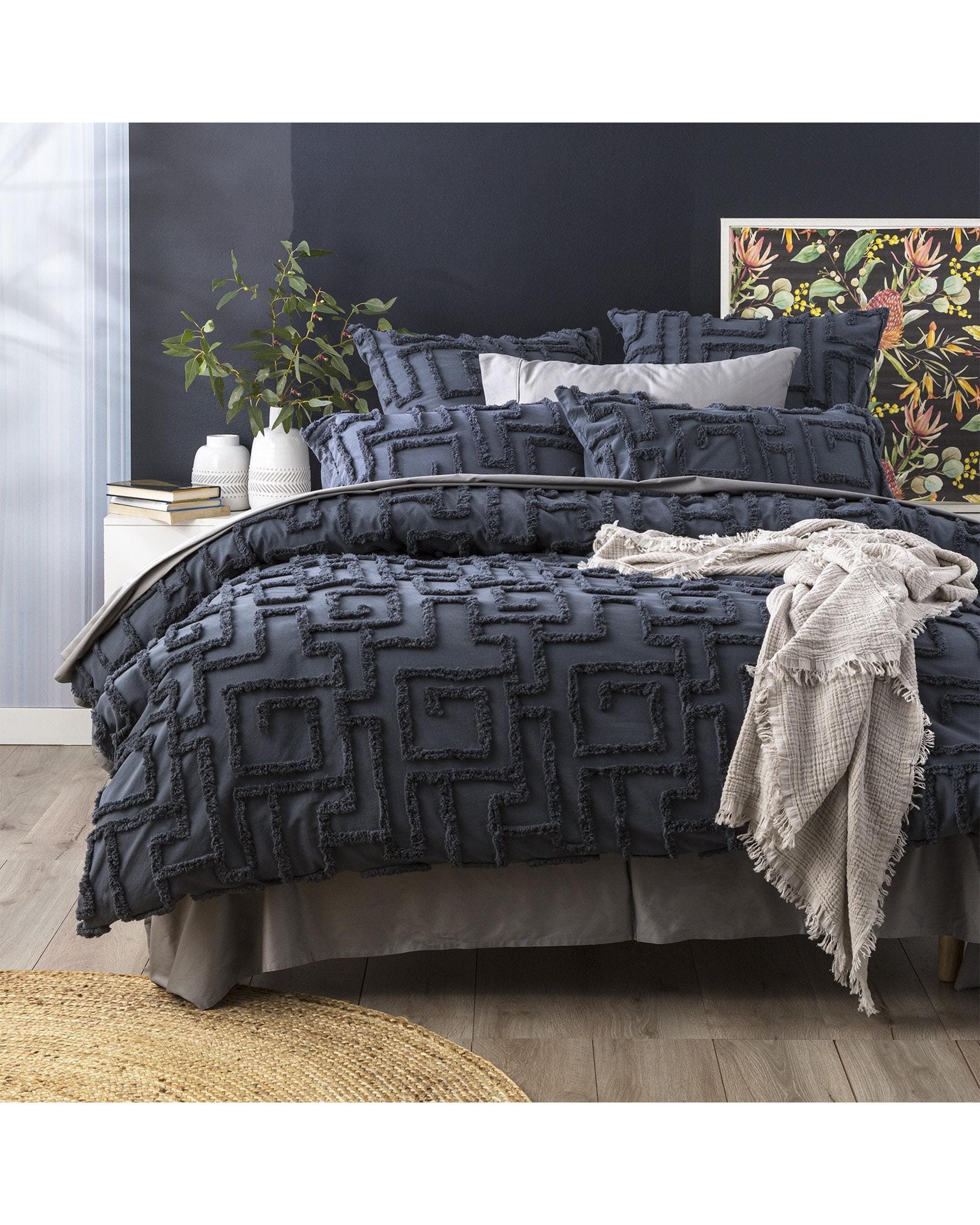 Renee Taylor Quilt Cover Riley 100% Cotton Chenille Vintage Washed Tufted Quilt Cover Set - Slate