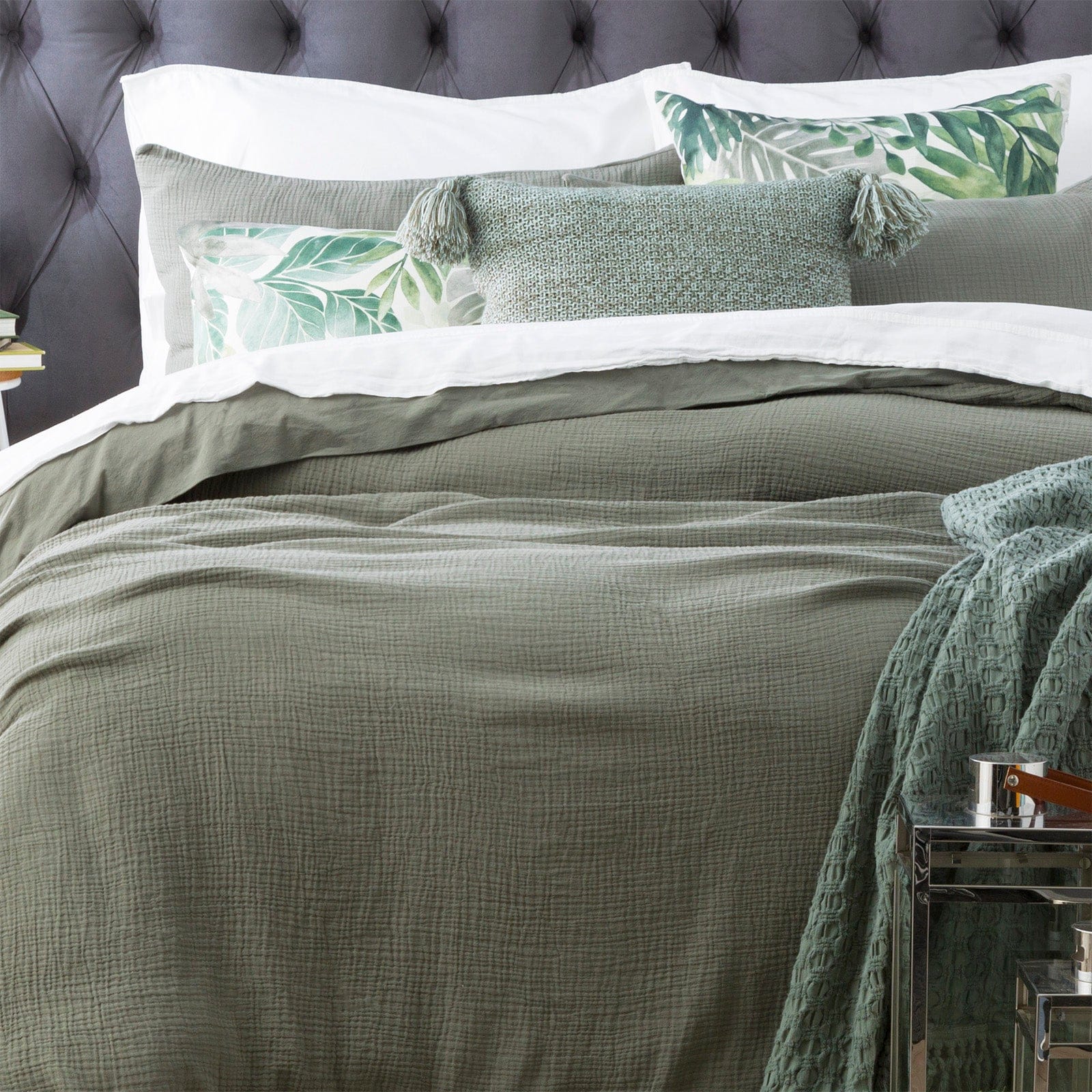 Renee Taylor Quilt Cover Solana Washed Cotton Textured Quilt Cover Set - Fern