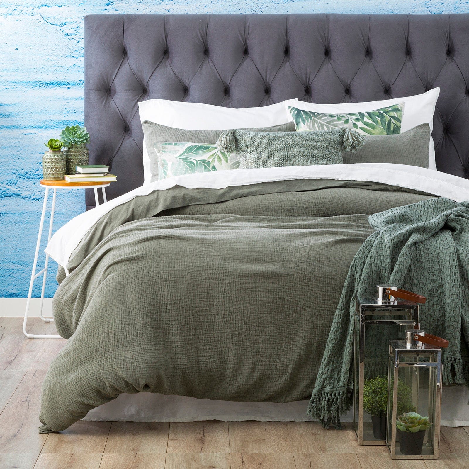 Renee Taylor Quilt Cover Solana Washed Cotton Textured Quilt Cover Set - Fern