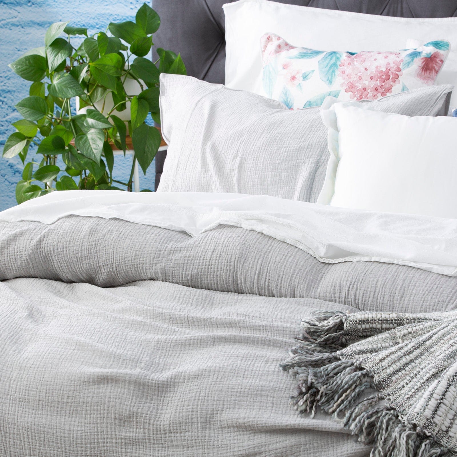 Renee Taylor Quilt Cover Solana Washed Cotton Textured Quilt Cover Set - Silver
