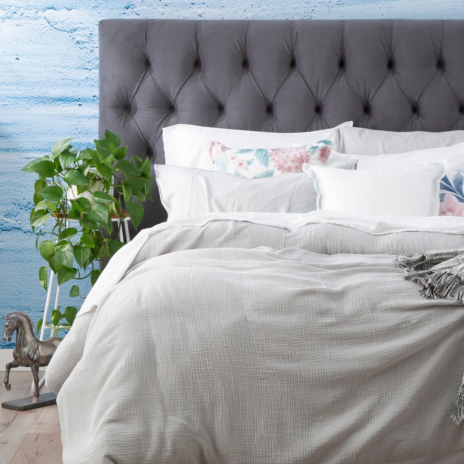 Renee Taylor Quilt Cover Solana Washed Cotton Textured Quilt Cover Set - Silver