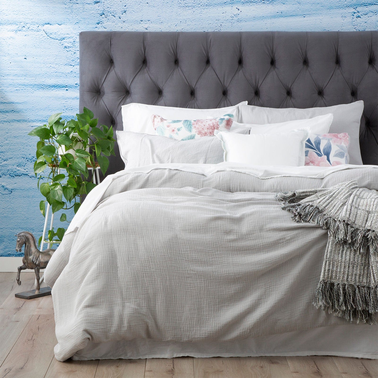 Renee Taylor Quilt Cover Solana Washed Cotton Textured Quilt Cover Set - Silver