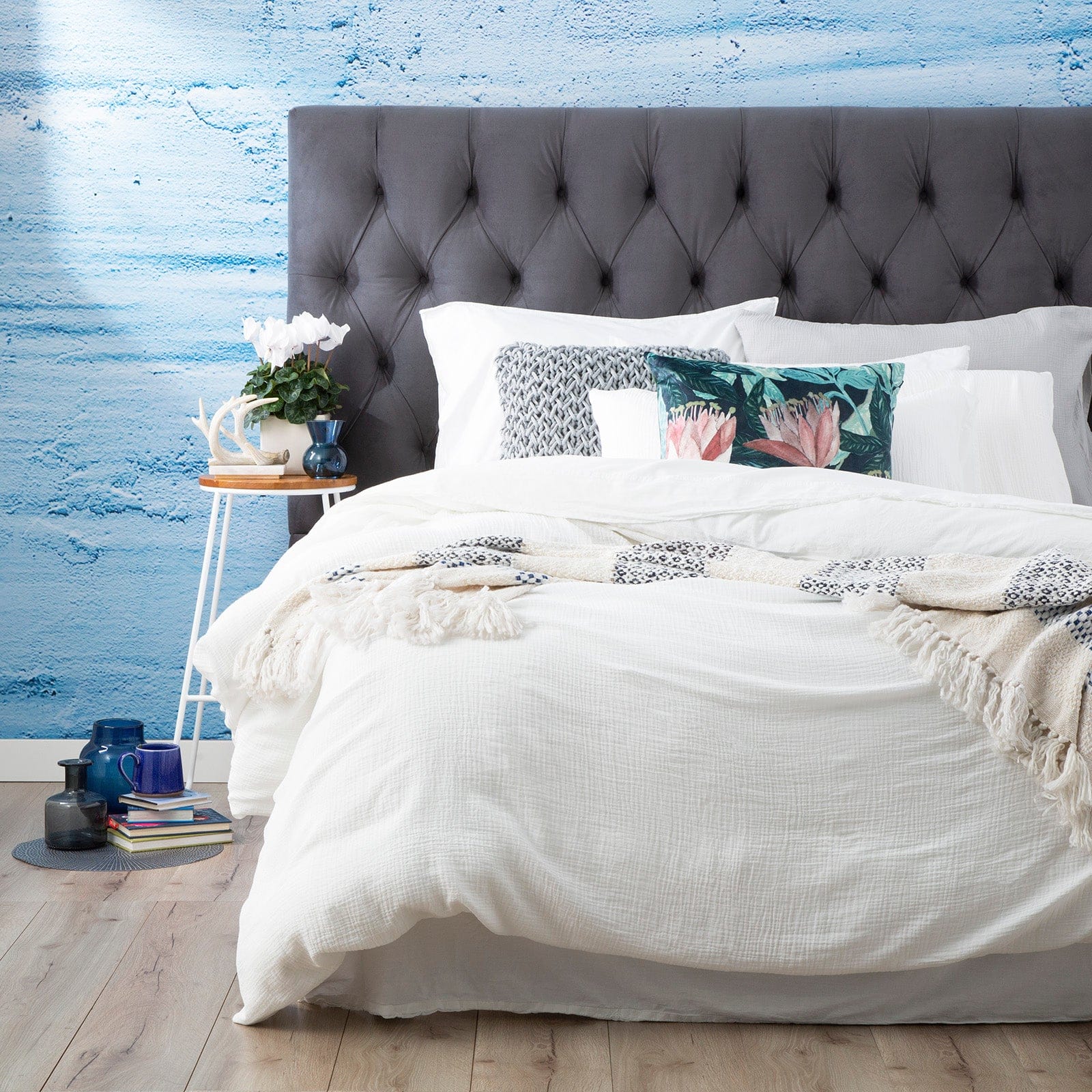 Renee Taylor Quilt Cover Solana Washed Cotton Textured Quilt Cover Set - White