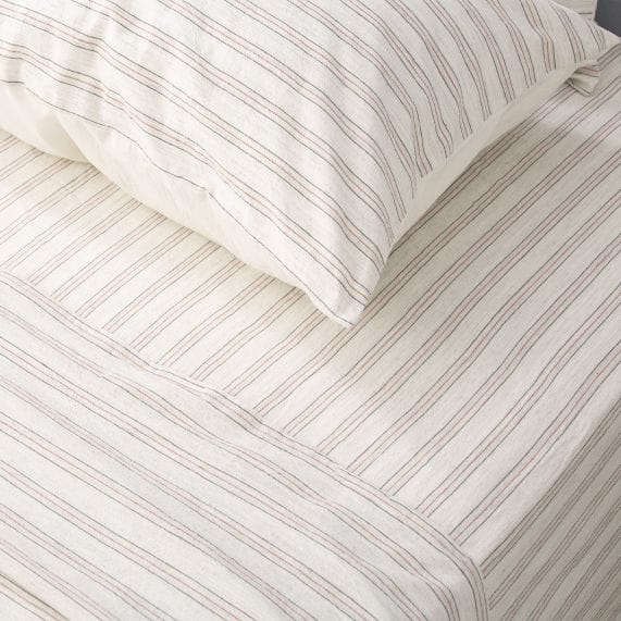 Renee Taylor Bed Sheets Yarn Dyed Vintage Washed Cotton Sheet Set - Ticking Stripe