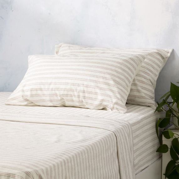Renee Taylor Bed Sheets Yarn Dyed Vintage Washed Cotton Sheet Set - Ticking Stripe