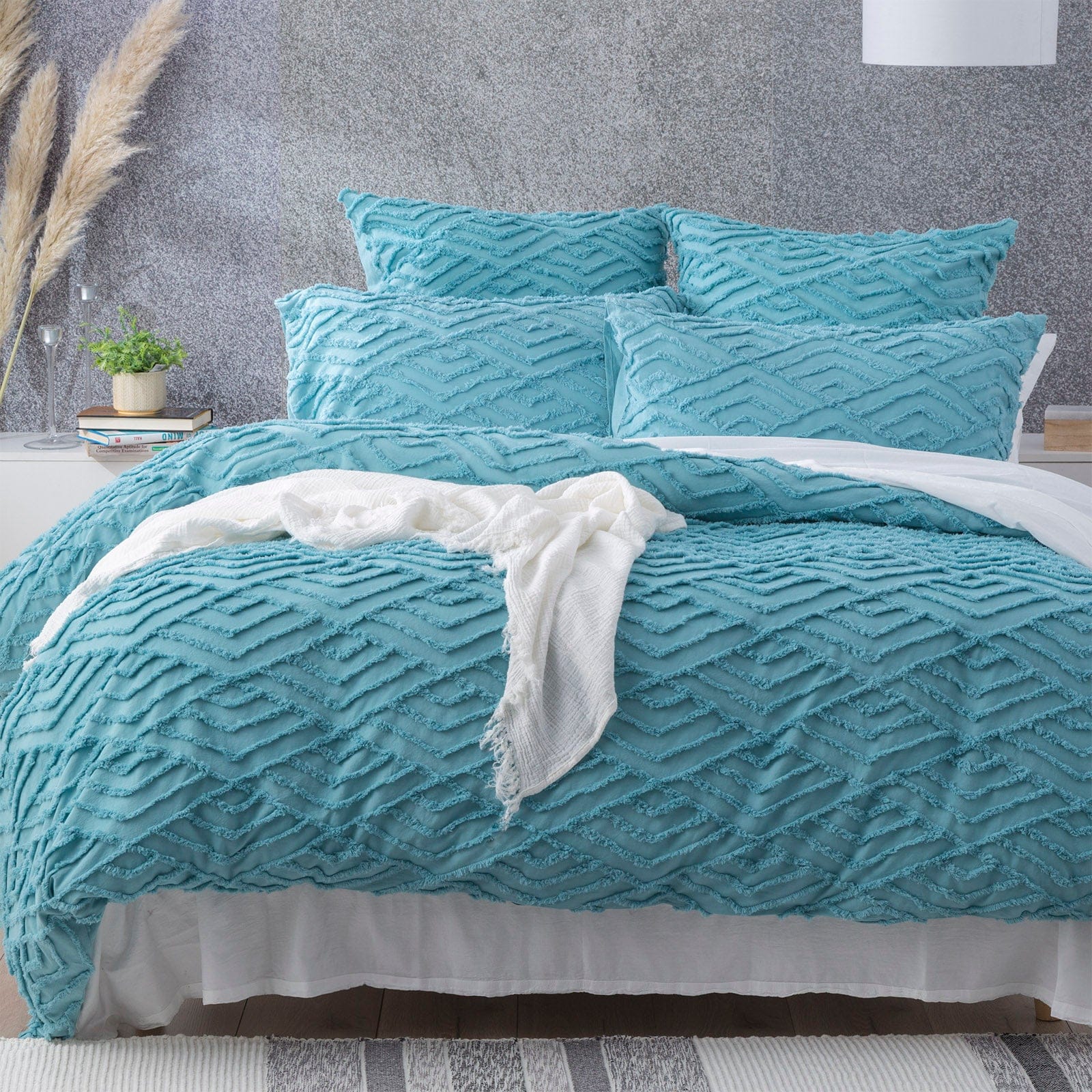 Revive Living Quilt Cover Revive Living Chevvy 100% Cotton Chenille Vintage Washed Tufted Quilt Cover Set - Aqua
