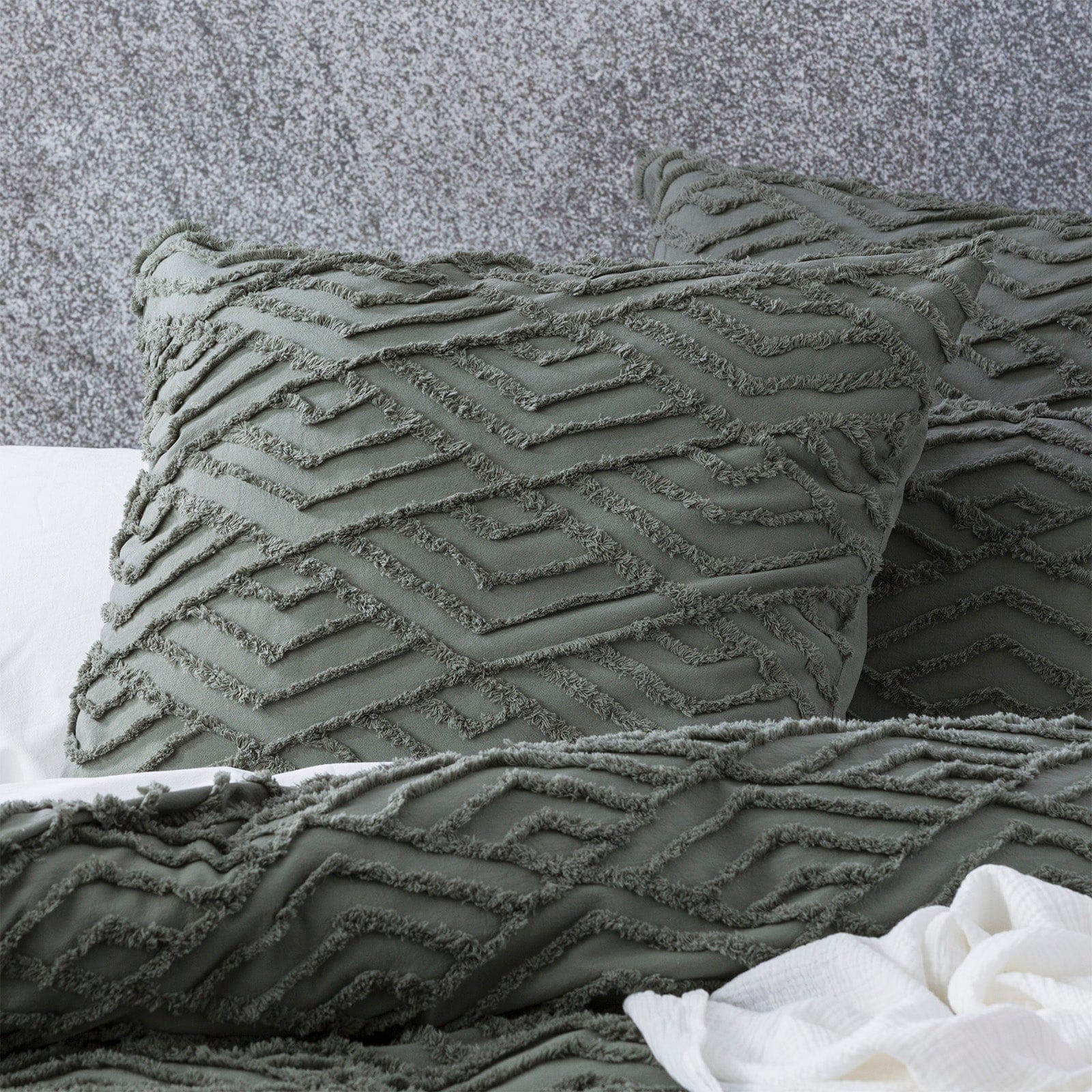 Revive Living Quilt Cover Revive Living Chevvy 100% Cotton Chenille Vintage Washed Tufted Quilt Cover Set - Forest