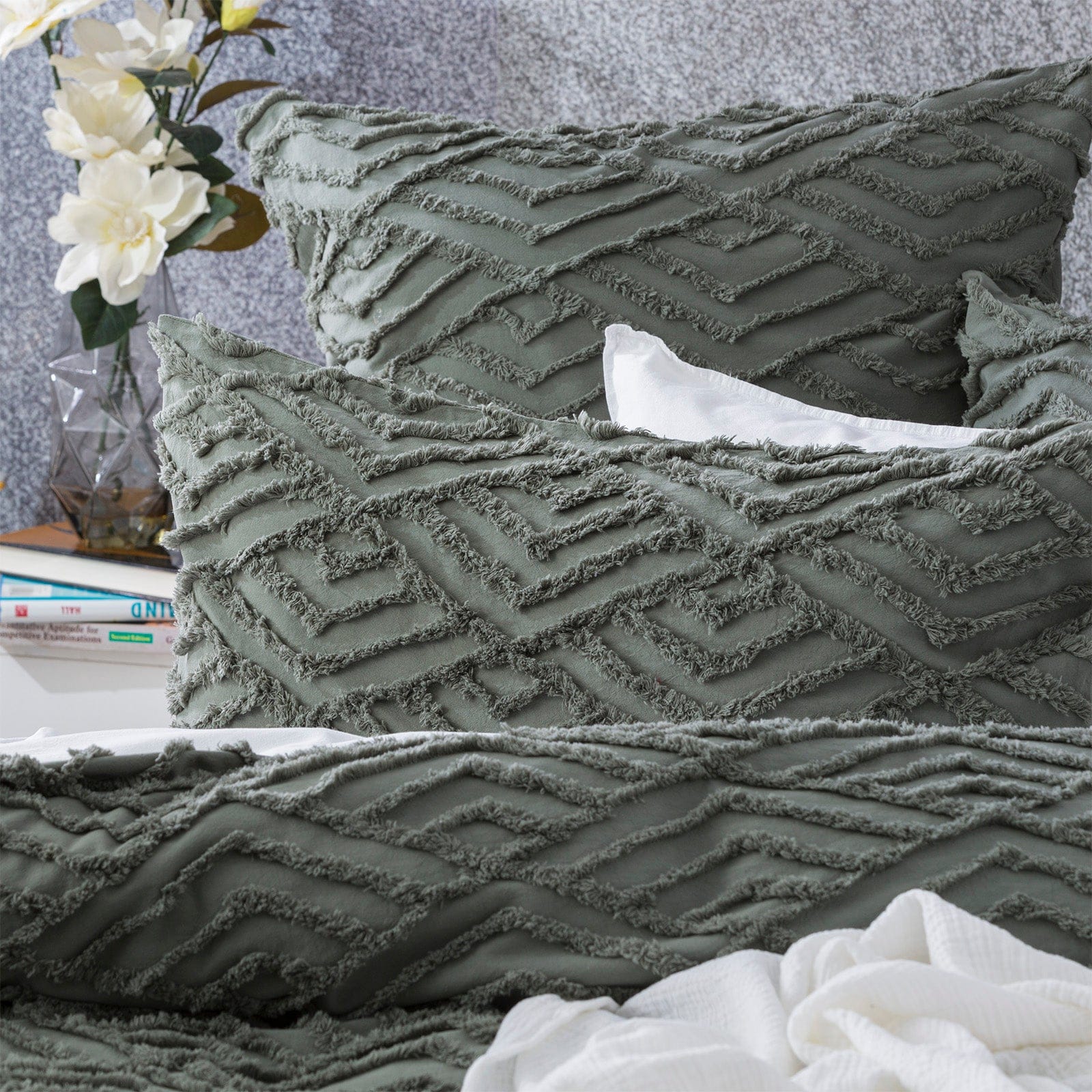 Revive Living Quilt Cover Revive Living Chevvy 100% Cotton Chenille Vintage Washed Tufted Quilt Cover Set - Forest