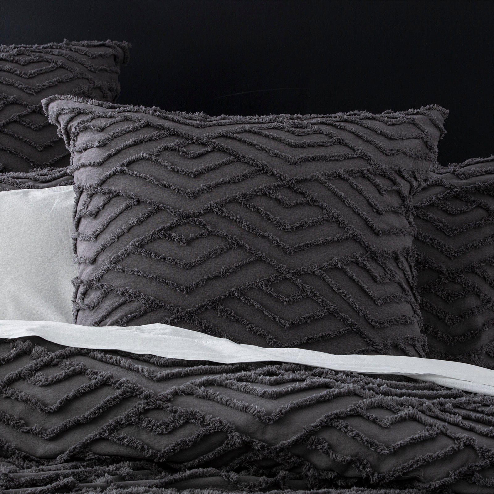Revive Living Quilt Cover Revive Living Chevvy 100% Cotton Chenille Vintage Washed Tufted Quilt Cover Set - Slate