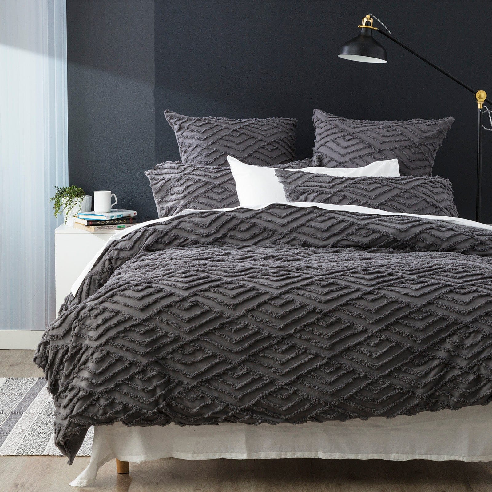 Revive Living Quilt Cover Revive Living Chevvy 100% Cotton Chenille Vintage Washed Tufted Quilt Cover Set - Slate