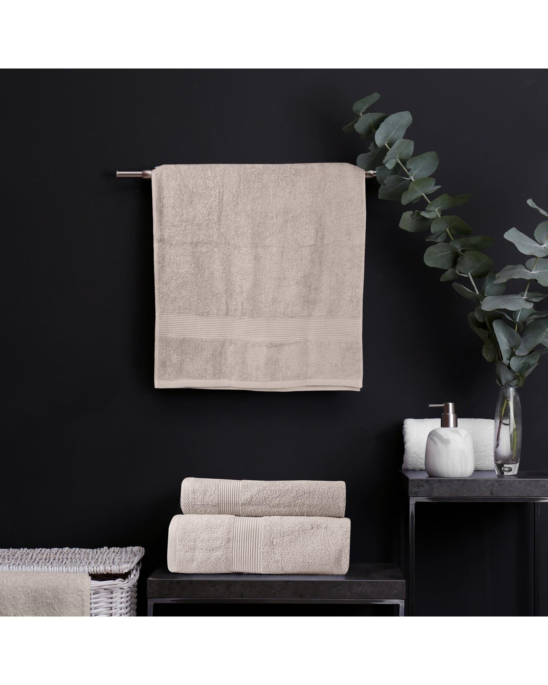 Royal Comfort Bathroom Towel Sets Royal Comfort 4 Piece Cotton Bamboo Towel Set 450GSM Luxurious Absorbent Plush  Beige