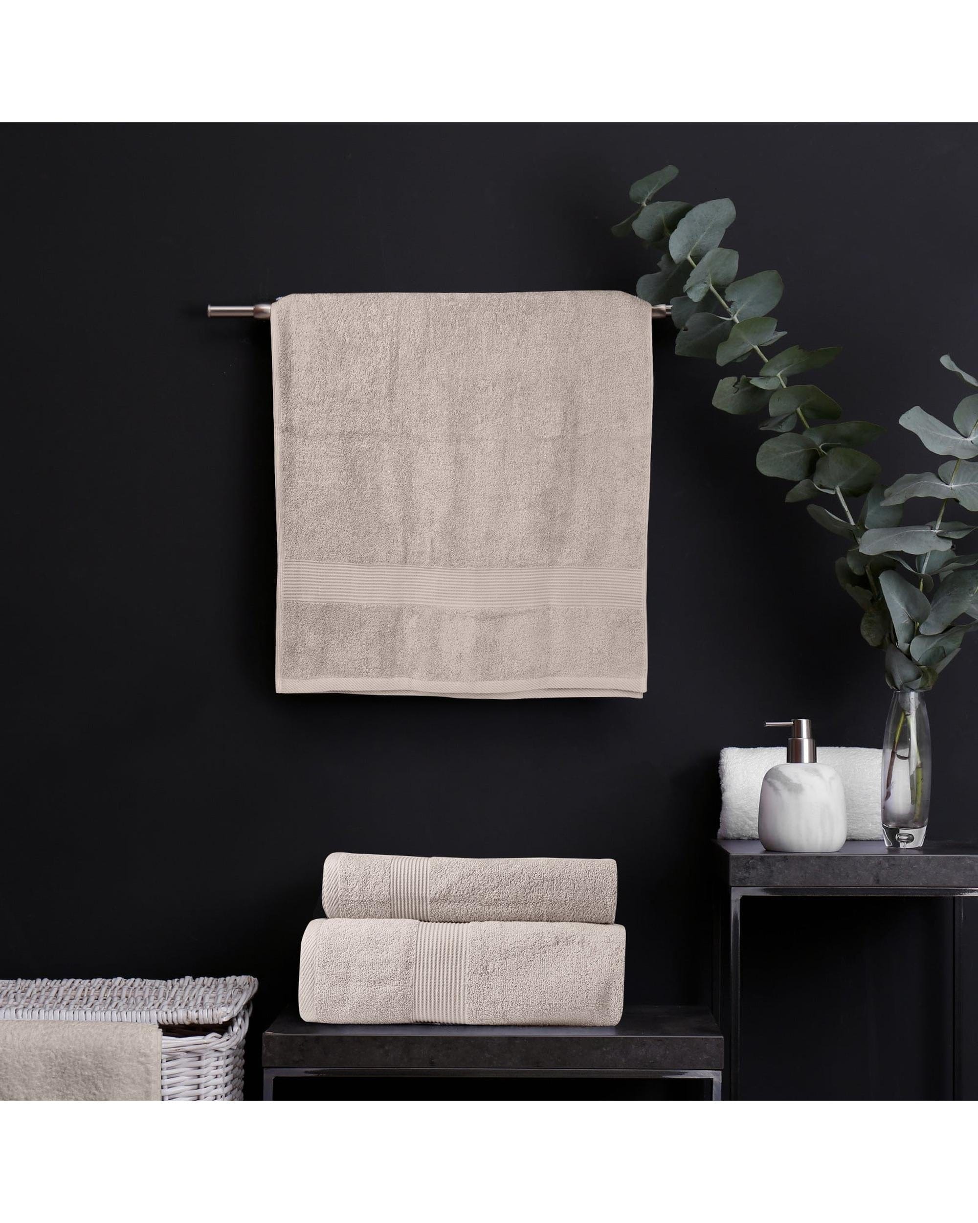 Royal Comfort Bathroom Towel Sets Royal Comfort 4 Piece Cotton Bamboo Towel Set 450GSM Luxurious Absorbent Plush  Beige