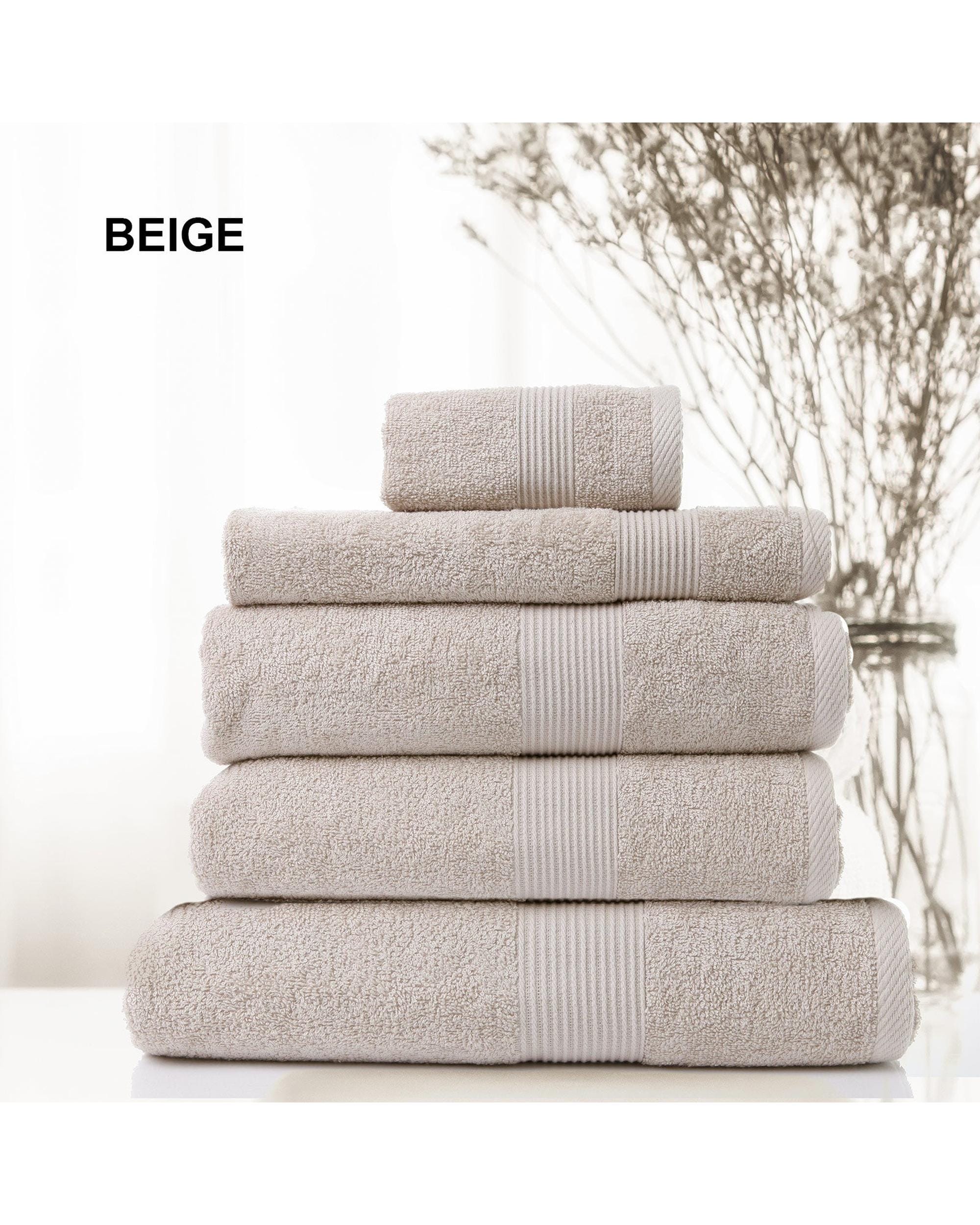 Royal Comfort Bathroom Towel Sets Royal Comfort 5 Piece Cotton Bamboo Towel Set 450GSM Luxurious Absorbent Plush  Beige