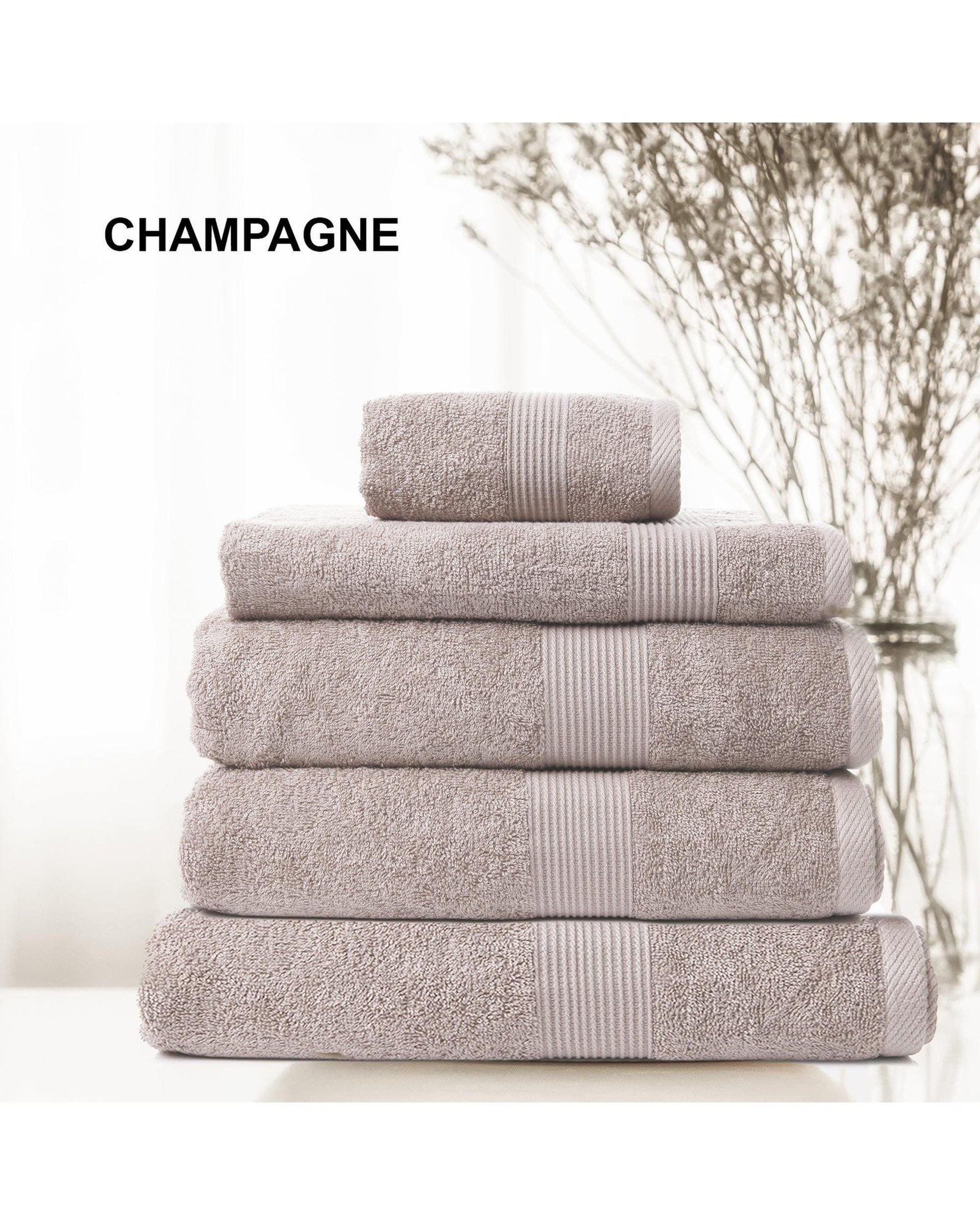 Royal Comfort Bathroom Towel Sets Royal Comfort 5 Piece Cotton Bamboo Towel Set 450GSM Luxurious Absorbent Plush  Champagne