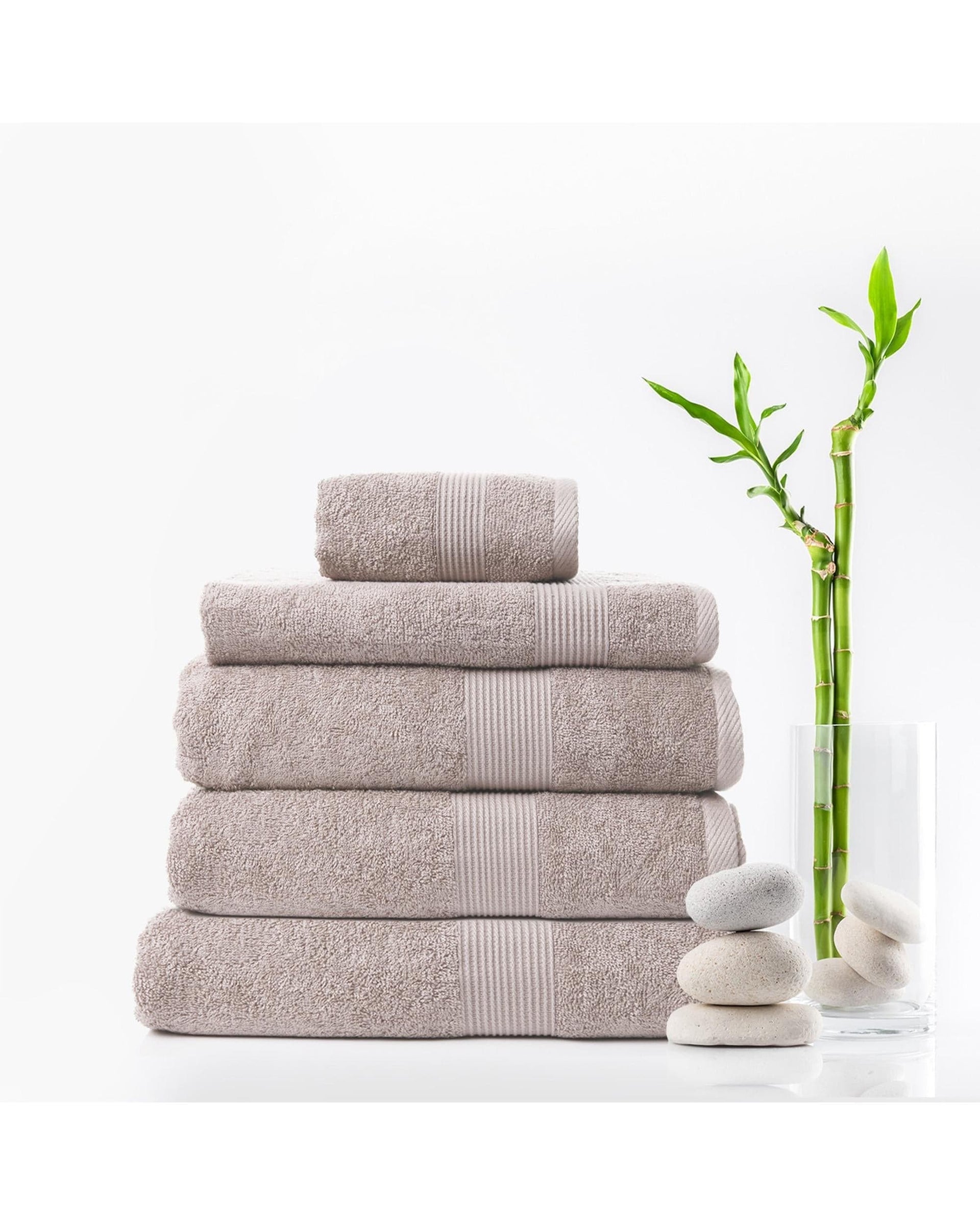 Royal Comfort Bathroom Towel Sets Royal Comfort 5 Piece Cotton Bamboo Towel Set 450GSM Luxurious Absorbent Plush  Champagne