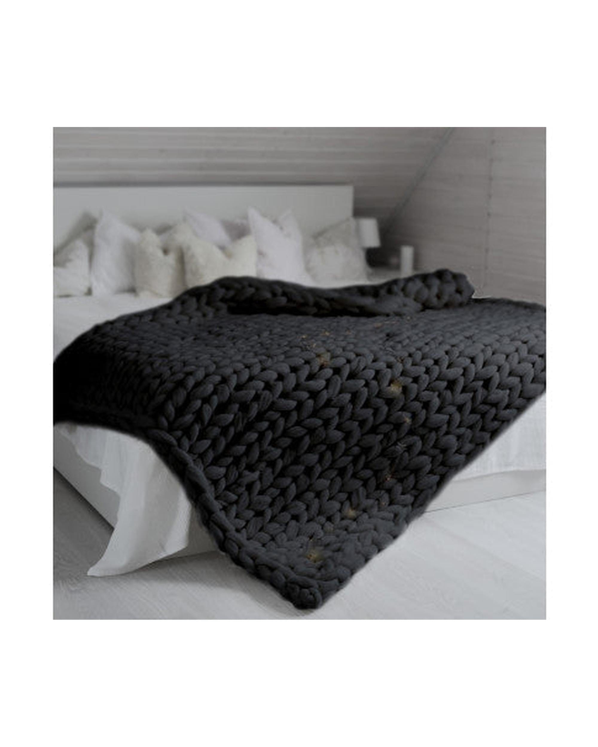 Royal Comfort Blanket Royal Comfort Chunky Hand Knit Thick Weighted Blanket 6.3KG 203cm x 153cm - Charcoal