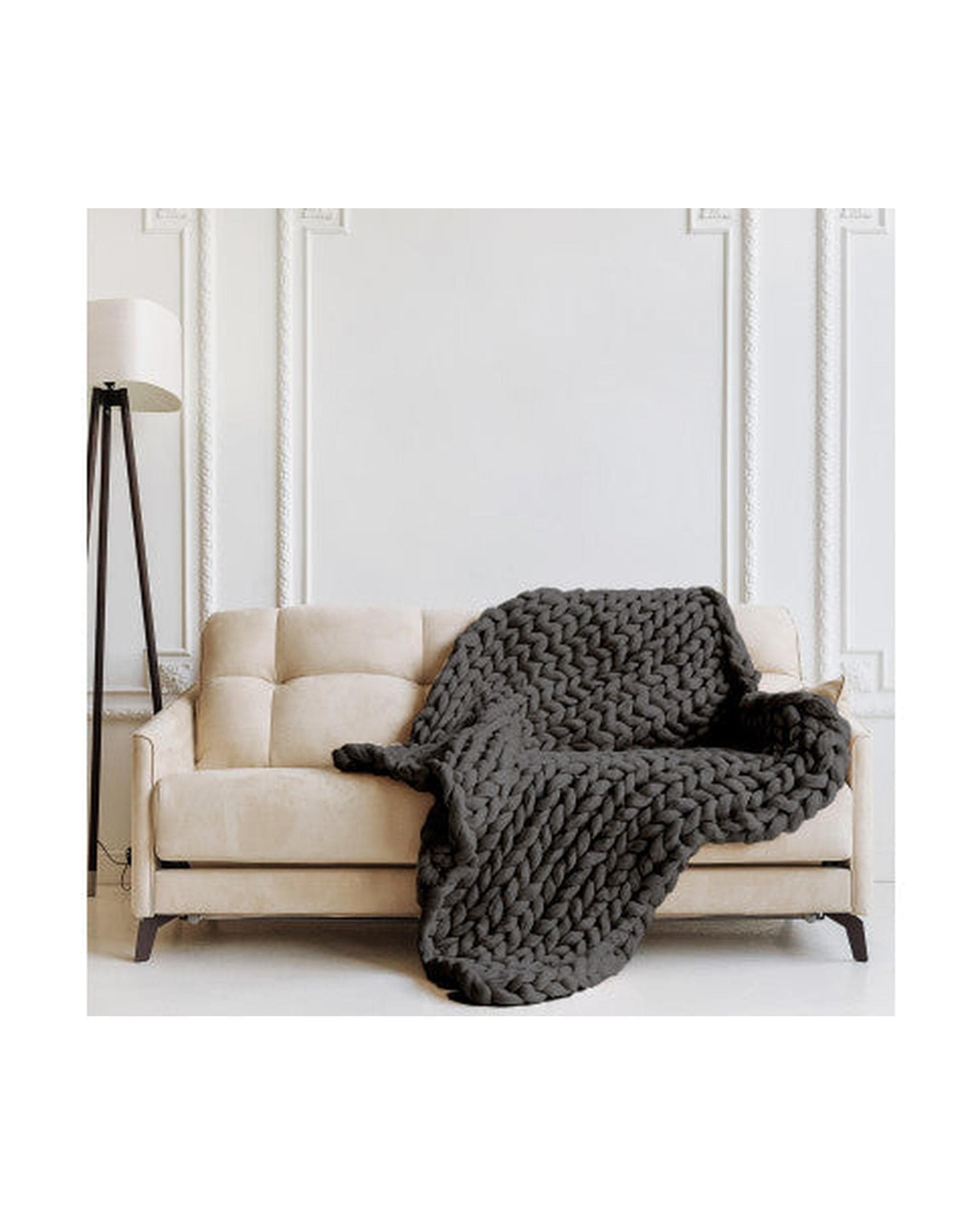 Royal Comfort Blanket Royal Comfort Chunky Hand Knit Thick Weighted Blanket 6.3KG 203cm x 153cm - Charcoal