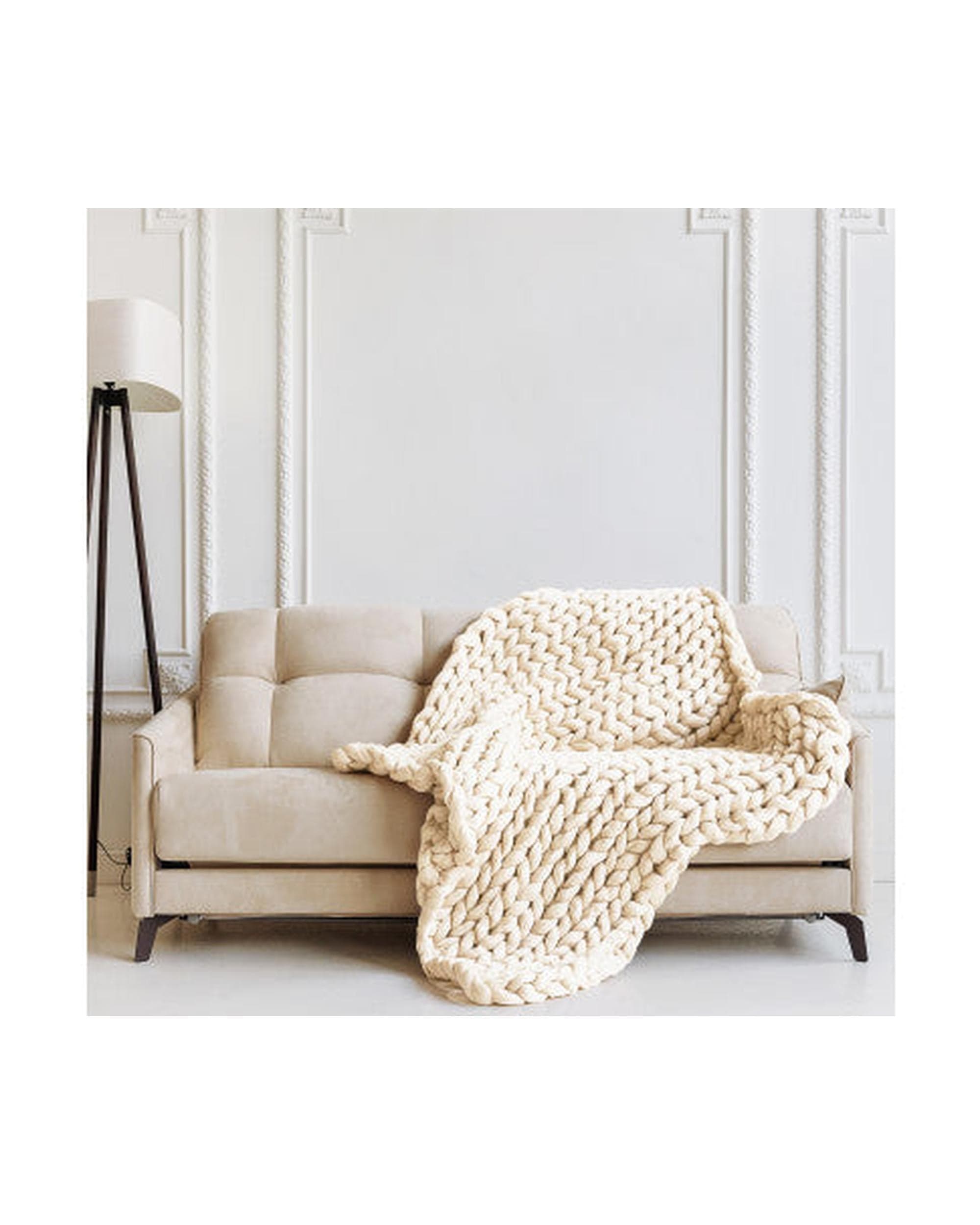 Royal Comfort Blanket Royal Comfort Chunky Hand Knit Thick Weighted Blanket 6.3KG 203cm x 153cm - Cream