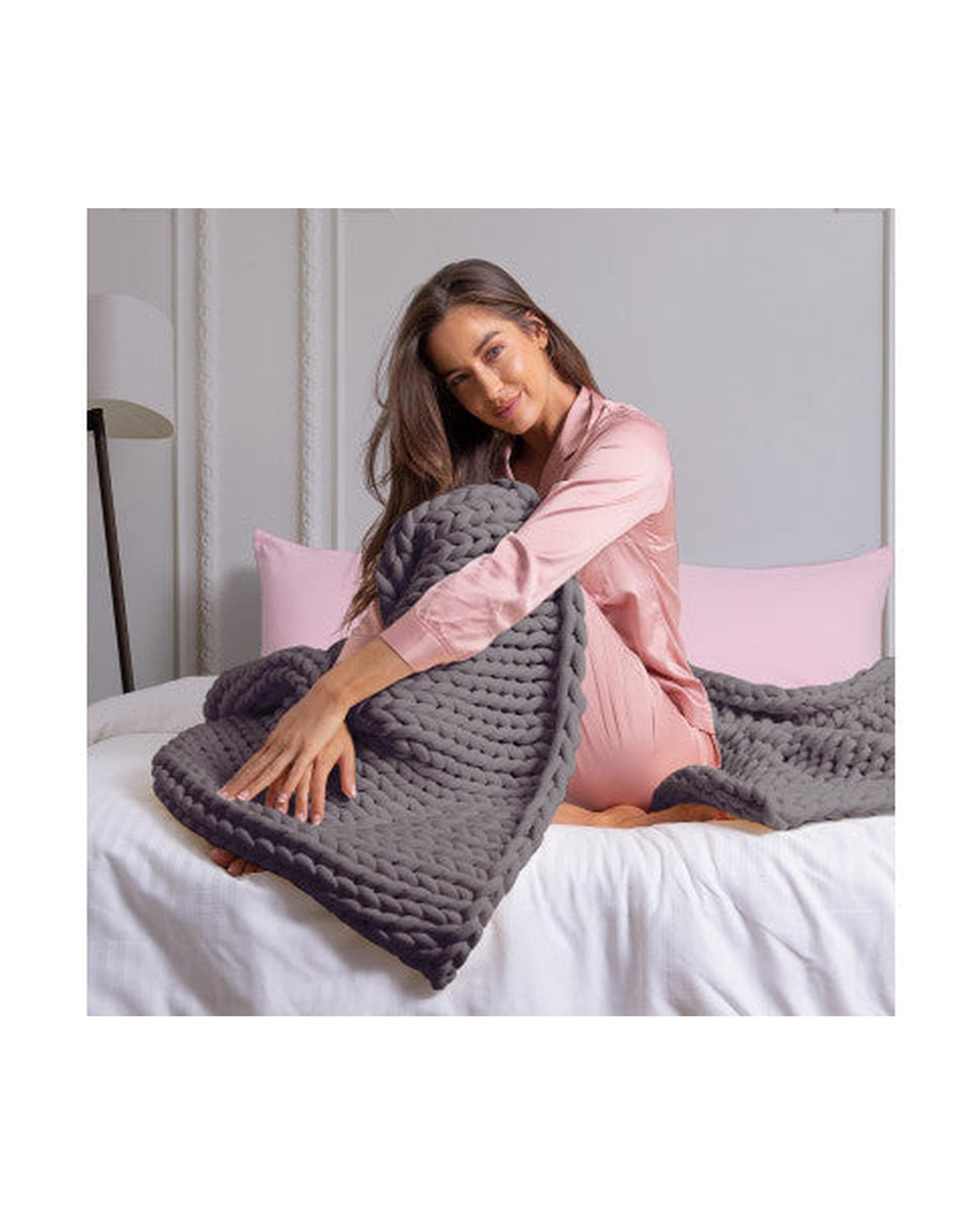 Royal Comfort Blanket Royal Comfort Chunky Hand Knit Thick Weighted Blanket 6.3KG 203cm x 153cm - Grey