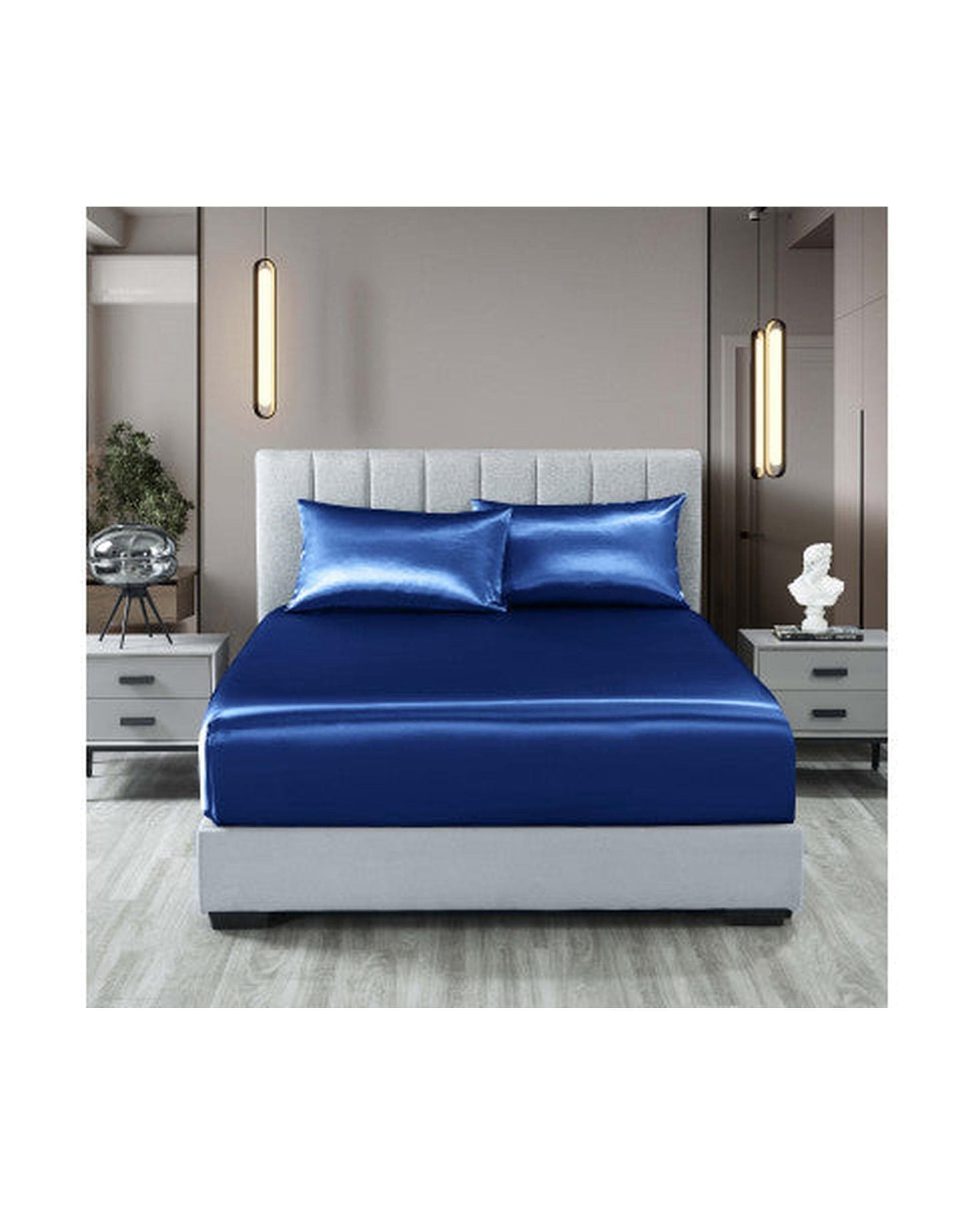 Royal Comfort Bed Sheets Royal Comfort Satin Sheet Set 3 Piece Fitted Flat Sheet Pillowcases - Navy Blue