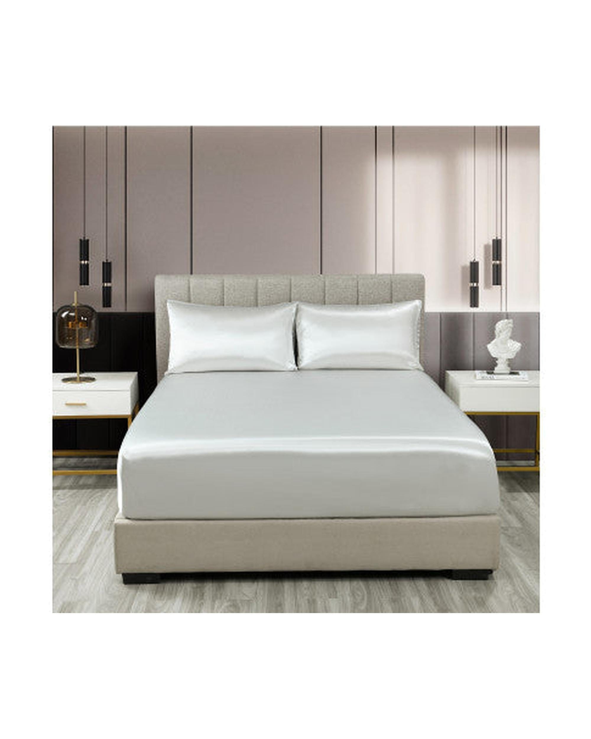 Royal Comfort Bed Sheets Royal Comfort Satin Sheet Set 3 Piece Fitted Flat Sheet Pillowcases - Silver