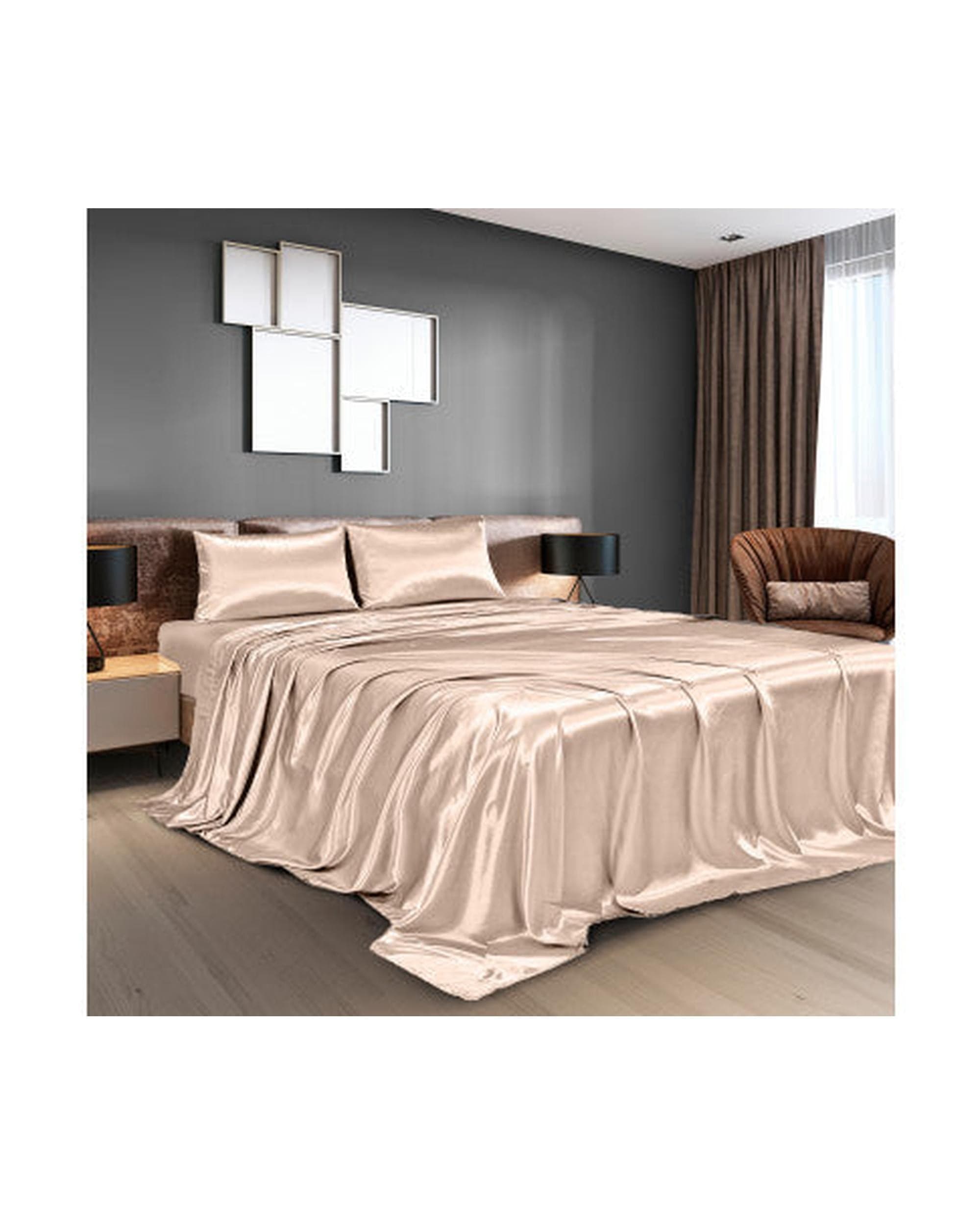 Royal Comfort Bed Sheets Royal Comfort Satin Sheet Set 4 Piece Fitted Flat Sheet Pillowcases - Champagne Pink