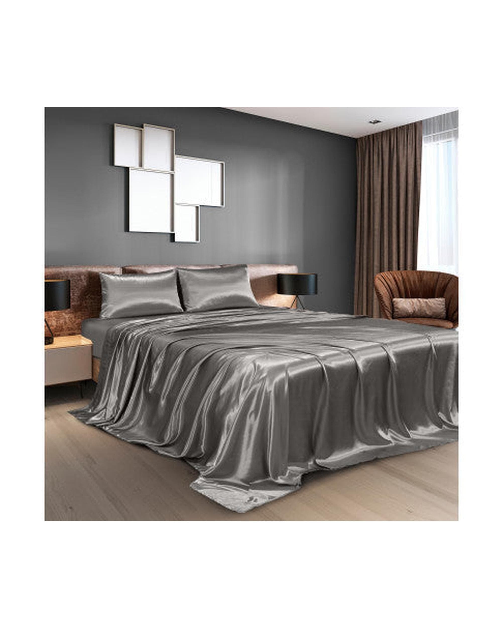 Royal Comfort Bed Sheets Royal Comfort Satin Sheet Set 4 Piece Fitted Flat Sheet Pillowcases - Charcoal