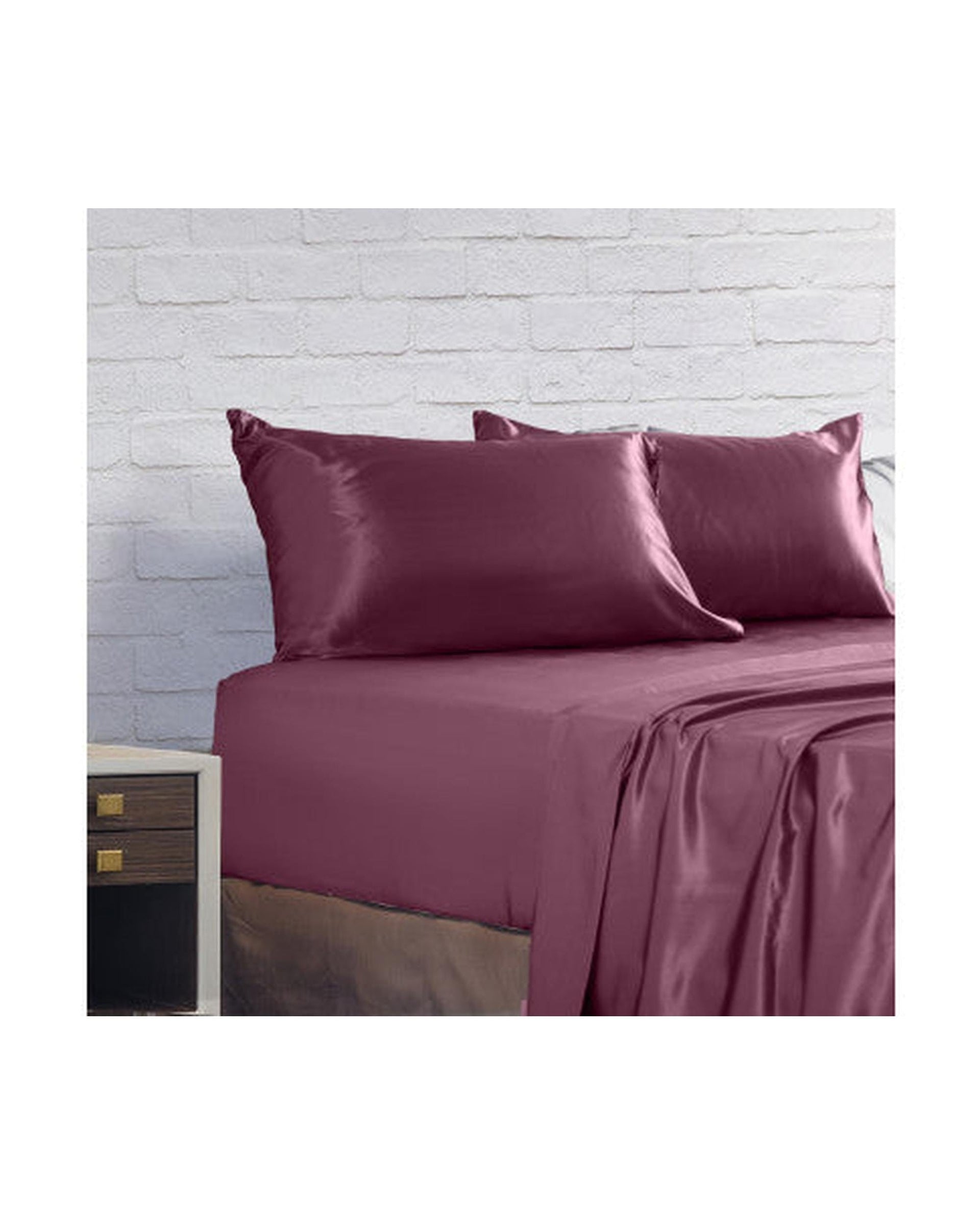 Royal Comfort Bed Sheets Royal Comfort Satin Sheet Set 4 Piece Fitted Flat Sheet Pillowcases - Malaga Wine