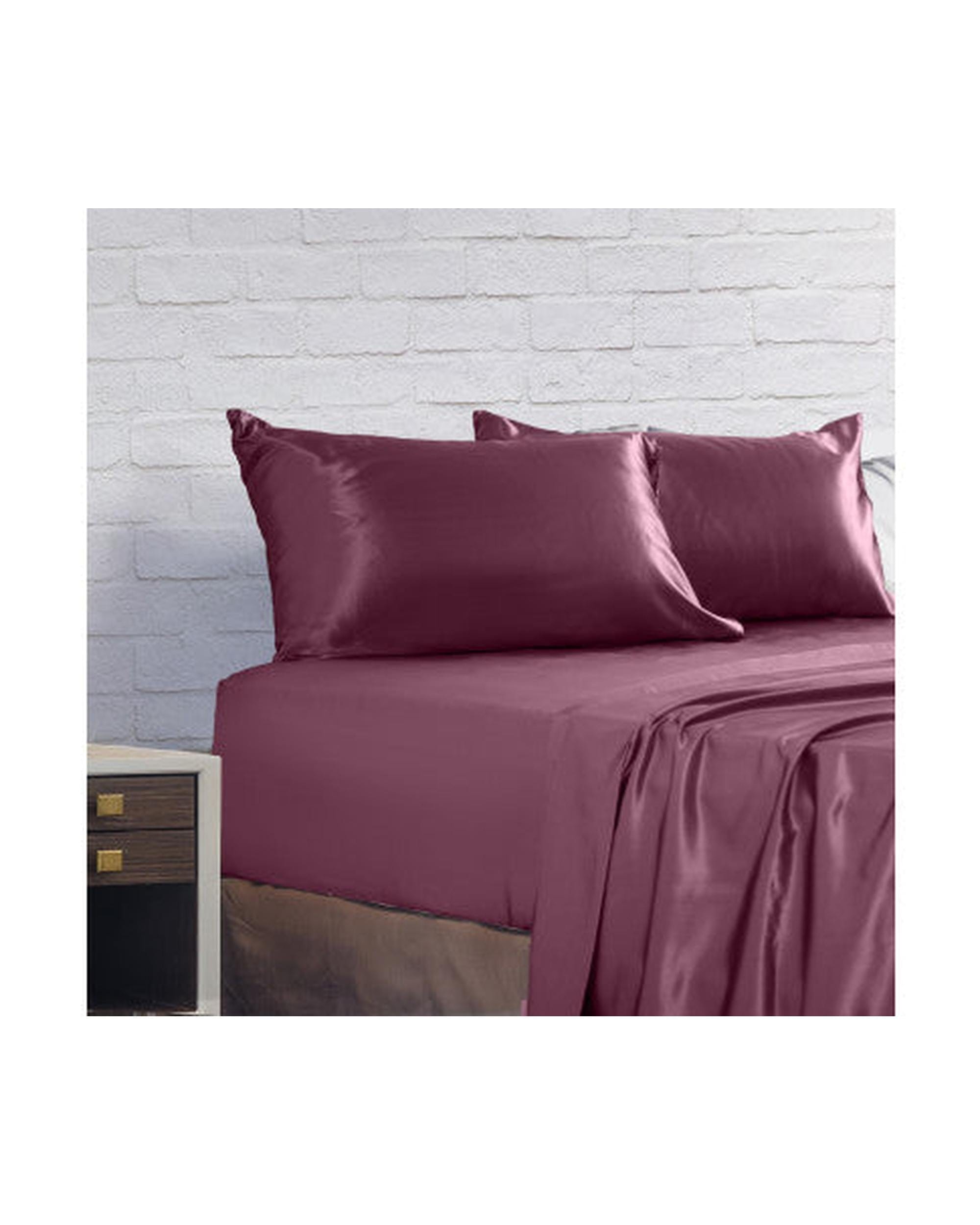 Royal Comfort Bed Sheets Royal Comfort Satin Sheet Set 4 Piece Fitted Flat Sheet Pillowcases - Malaga Wine