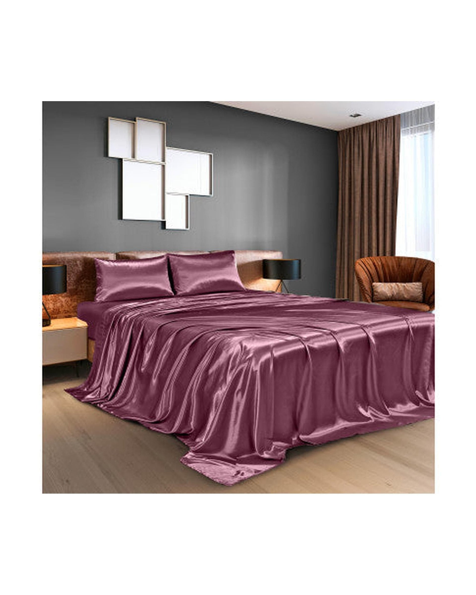 Royal Comfort Bed Sheets Royal Comfort Satin Sheet Set 4 Piece Fitted Flat Sheet Pillowcases - Malaga Wine