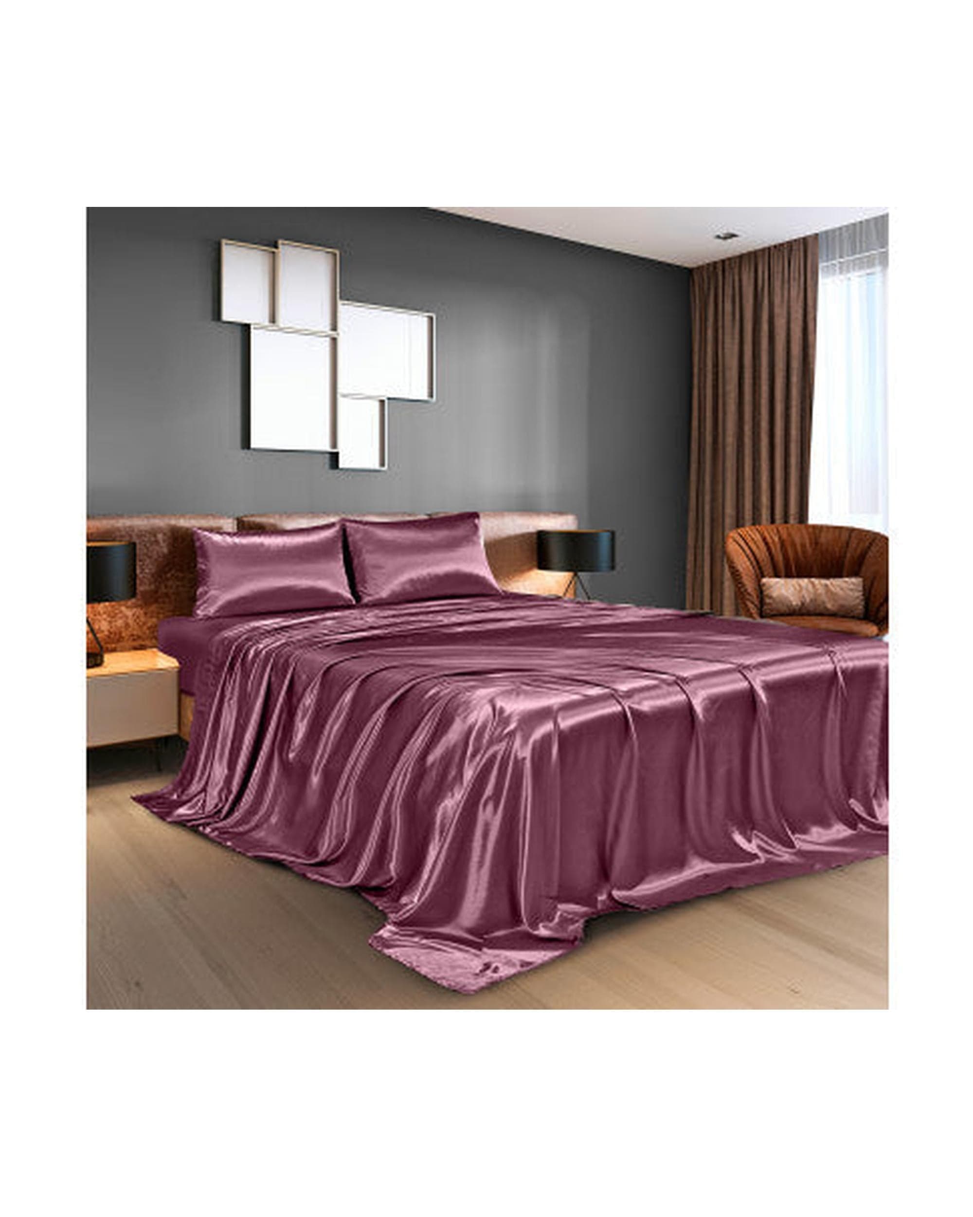 Royal Comfort Bed Sheets Royal Comfort Satin Sheet Set 4 Piece Fitted Flat Sheet Pillowcases - Malaga Wine