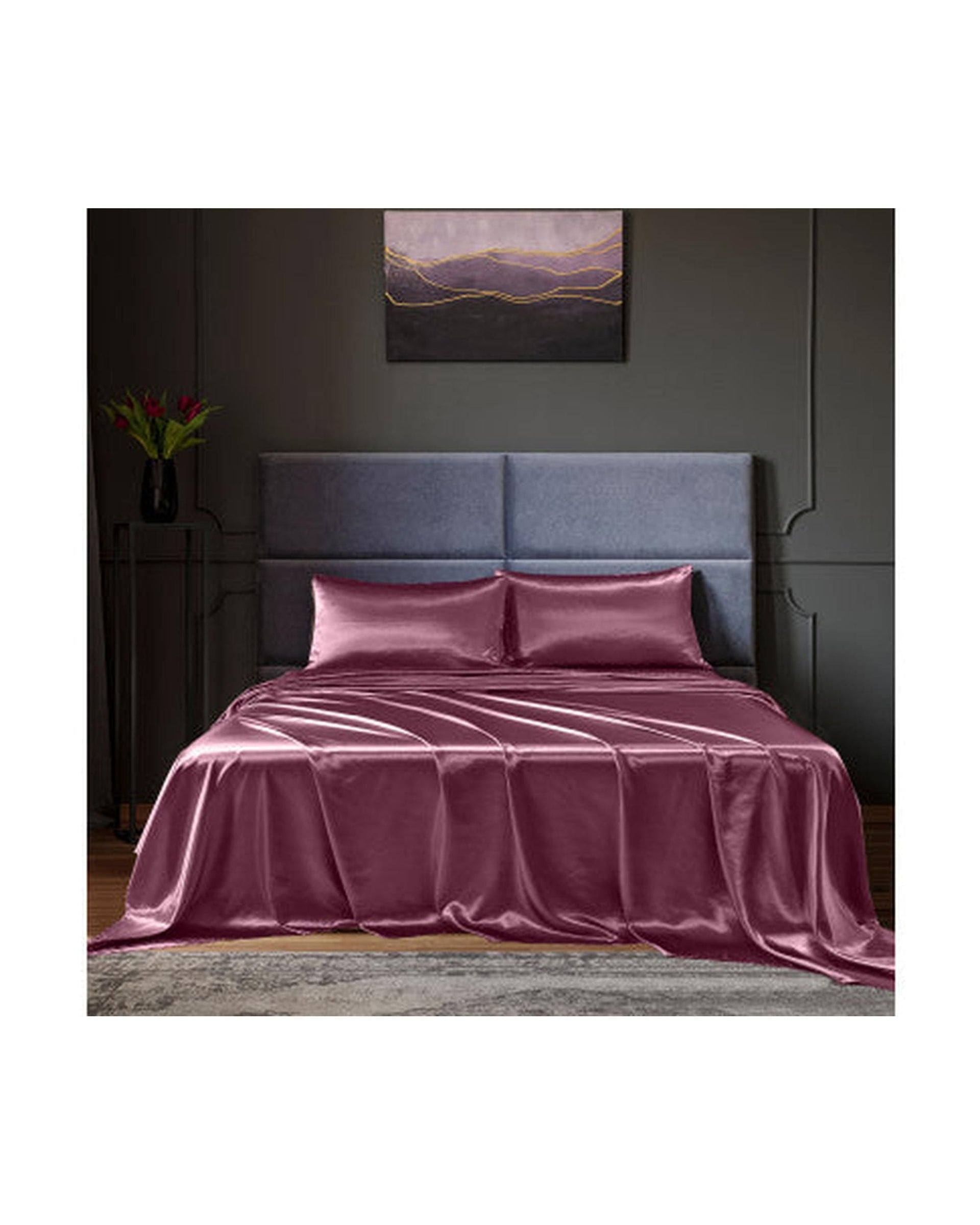 Royal Comfort Bed Sheets Royal Comfort Satin Sheet Set 4 Piece Fitted Flat Sheet Pillowcases - Malaga Wine