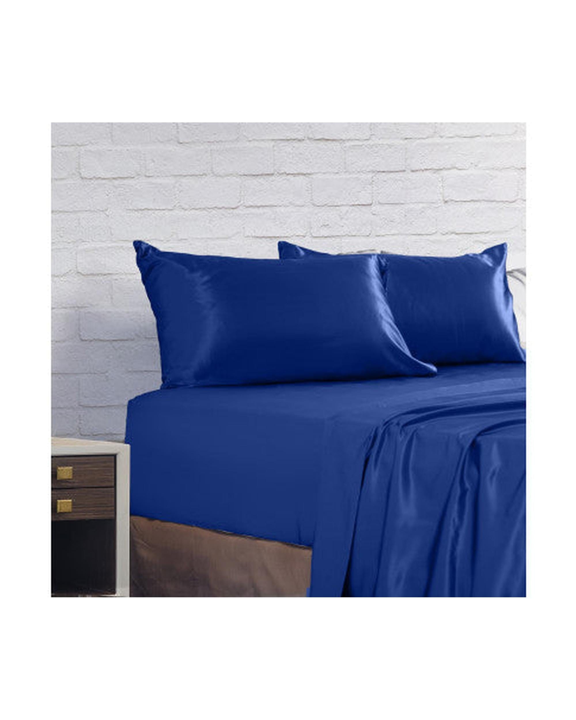 Royal Comfort Bed Sheets Royal Comfort Satin Sheet Set 4 Piece Fitted Flat Sheet Pillowcases - Navy Blue