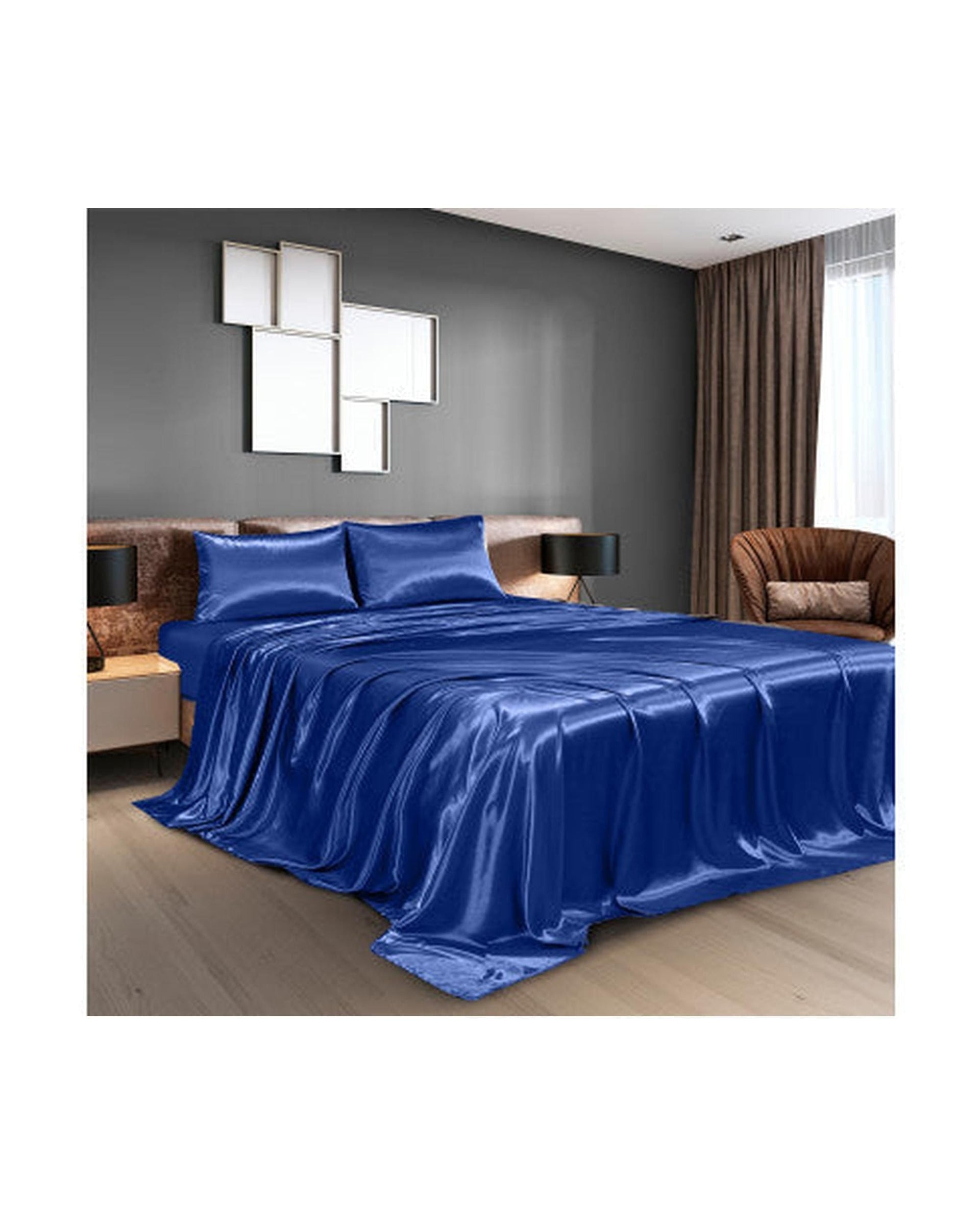 Royal Comfort Bed Sheets Royal Comfort Satin Sheet Set 4 Piece Fitted Flat Sheet Pillowcases - Navy Blue